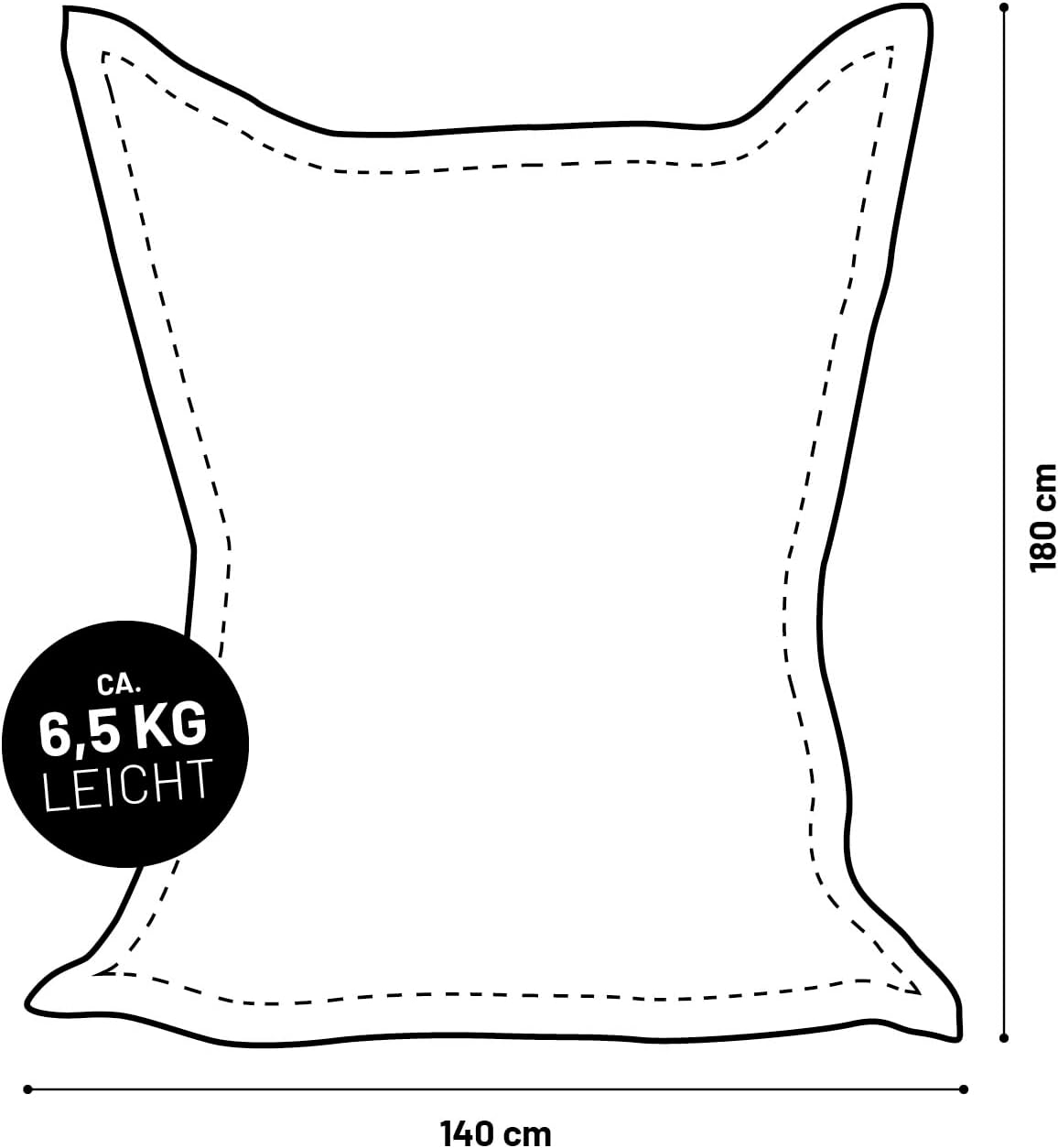 Bild von Lumaland Riesen-Sitzsack XXL 140x180 cm | Wasserfestes Indoor & Outdoor Liegekissen mit über 3 Mio. anpassungsfähigen EPS-Perlen | Bean Bag mit waschbarem Bezug [Grau]