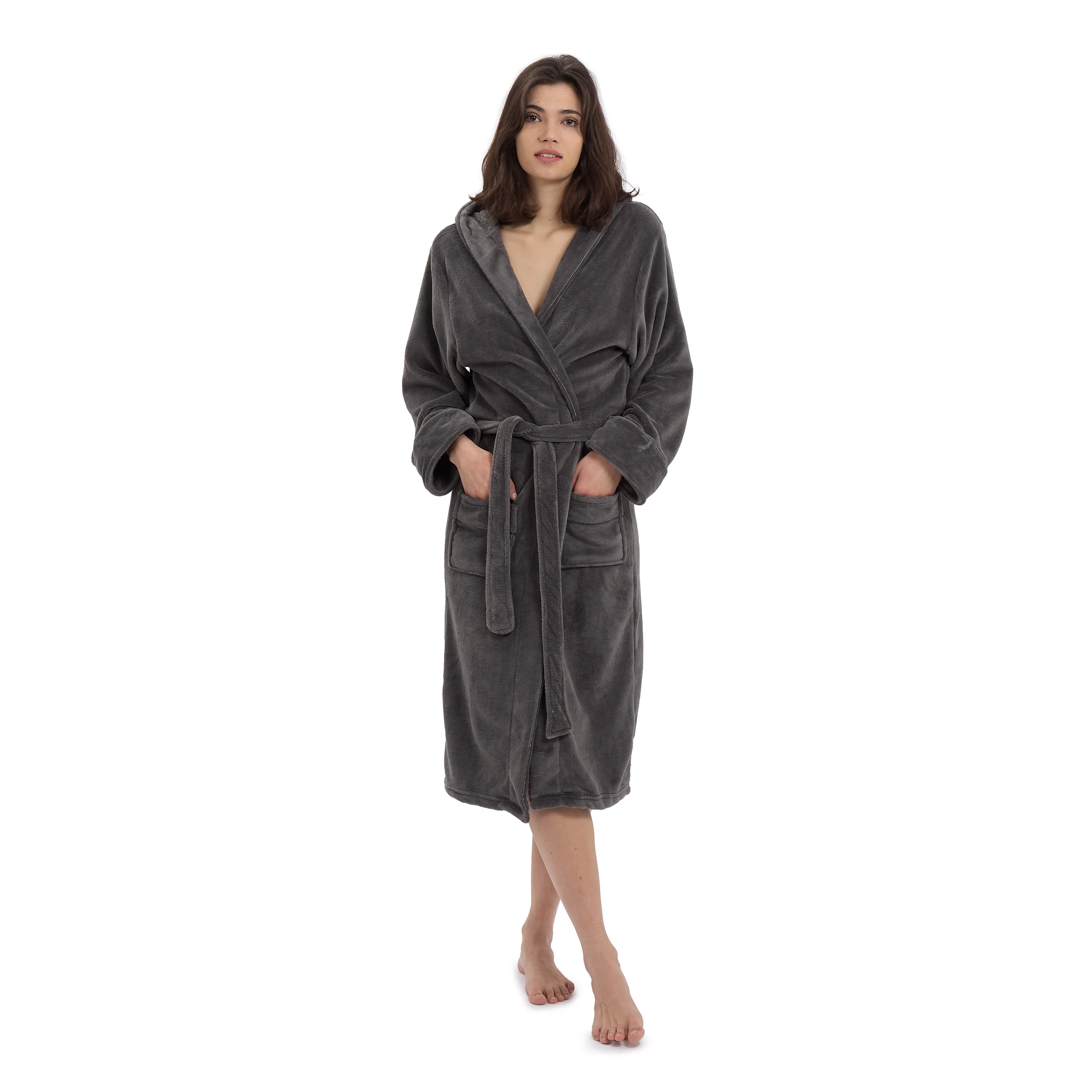 Bild von Lumaland Bademantel Luxury Mikrofaser Bademantel mit Kapuze, Mikrofaser, 1x Lumaland Luxury Mikrofaser Bademantel mit Kapuze für Damen und Herren - Grau - Größe XXL, Damen & Herren verschiedene Farben S-XXL