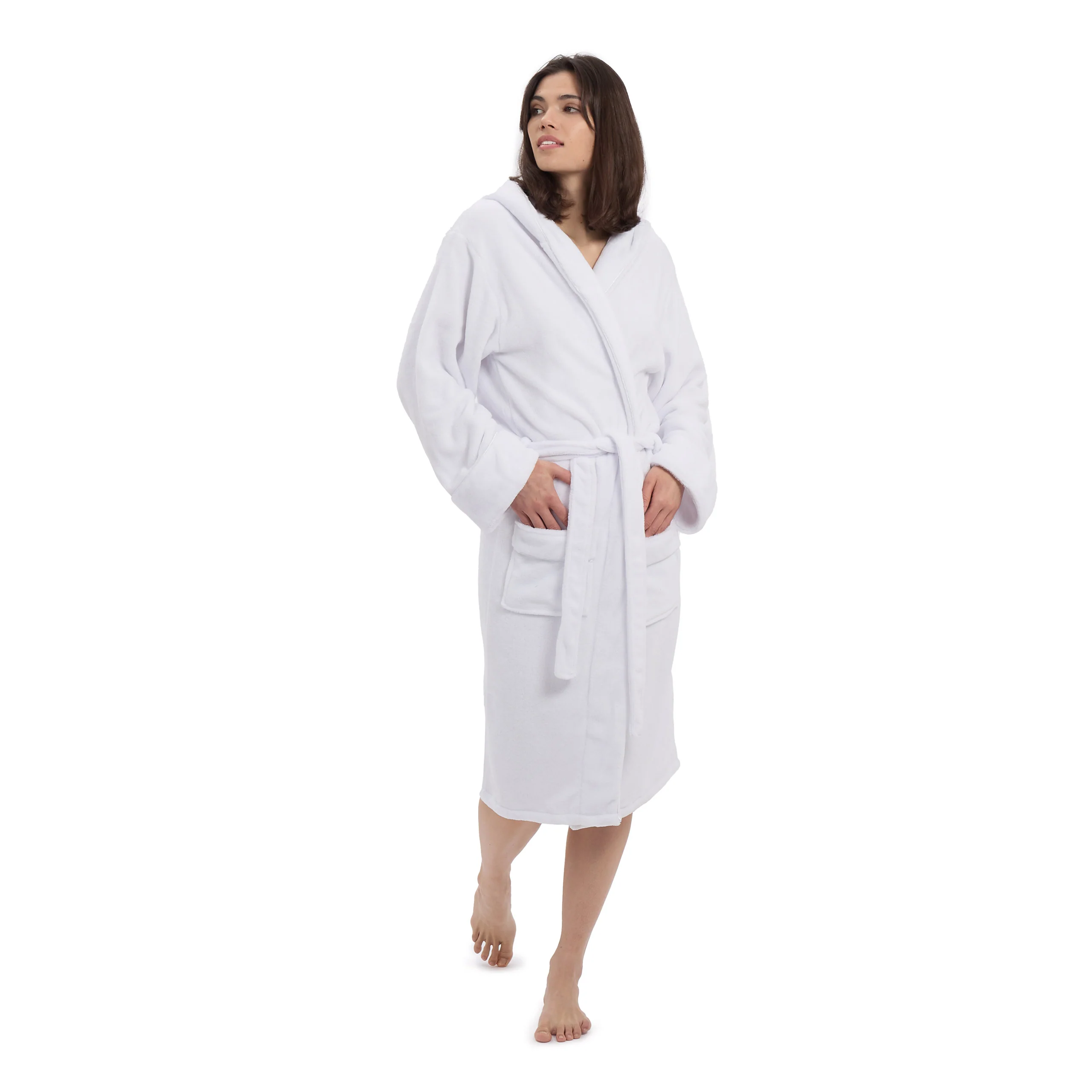 Bild von Luxury Mikrofaser Bademantel mit Kapuze für Damen und Herren - Weiß - Größe XL