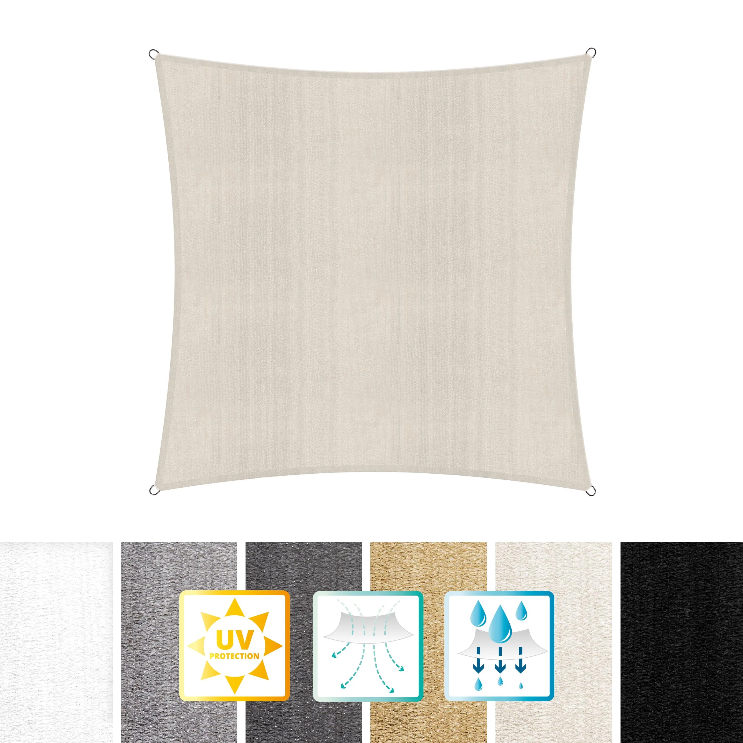 Bild von Sonnensegel 100% HDPE mit Stabilisator für UV-Schutz - Quadrat 3 x 3 Meter - Creme