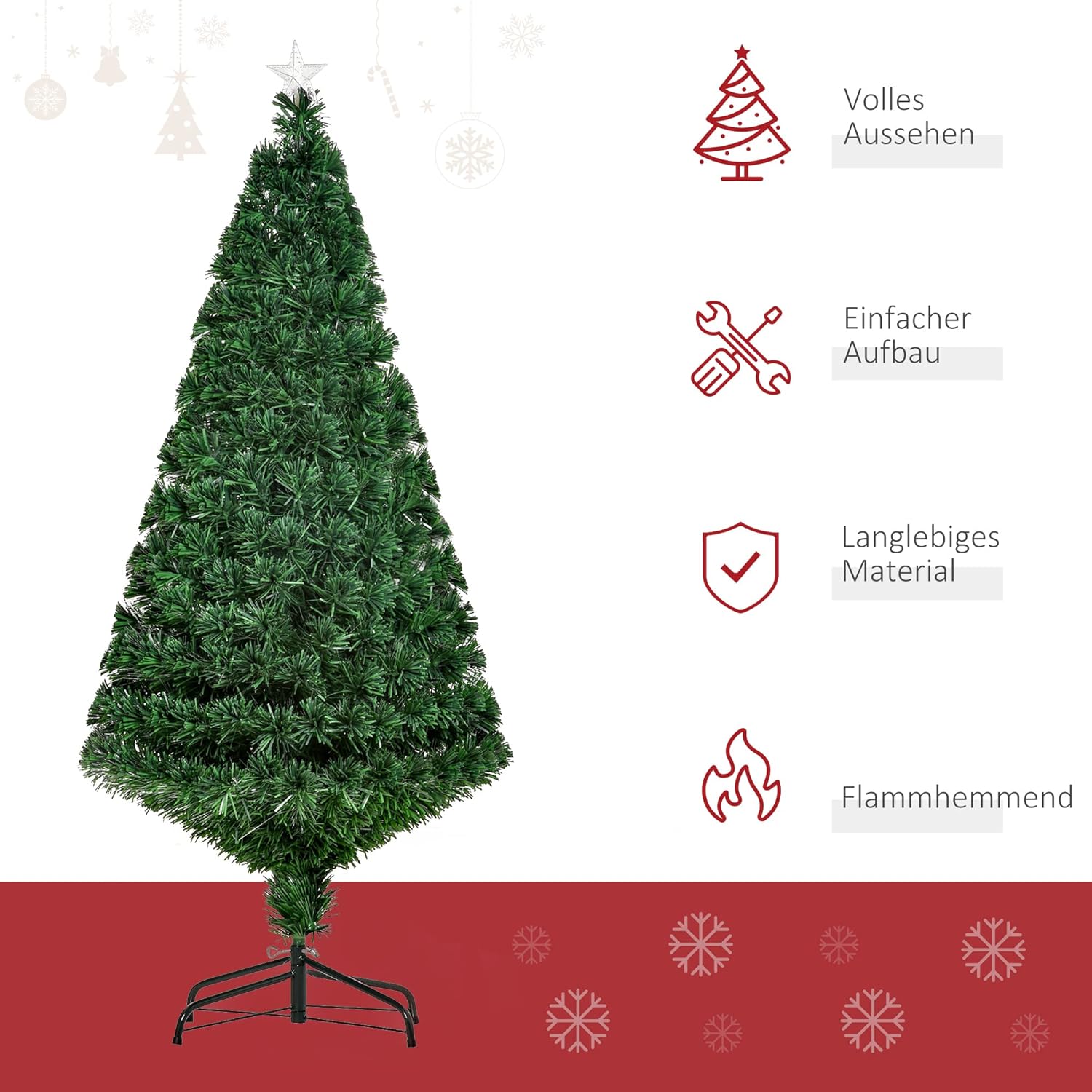 Bild von HOMCOM Weihnachtsbaum künstlicher Christbaum 180cm mit Ständer und Dekor in Weiß, ideal für festliche Weihnachtsdekoration   Aosom.de