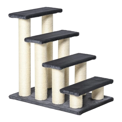 Bild von PawHut Tiertreppe  4-Stufen Hundetreppe & Kätzchentreppe, Weicher Plüsch, Grau, 60x40,5x59cm  Aosom