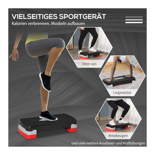 Bild von HOMCOM Steppbrett Aerobic Fitness  2-stufig höhenverstellbar (10/15 cm), Heimtrainer Stepper, Schwarz+Grau, 68x29x15cm  Aosom