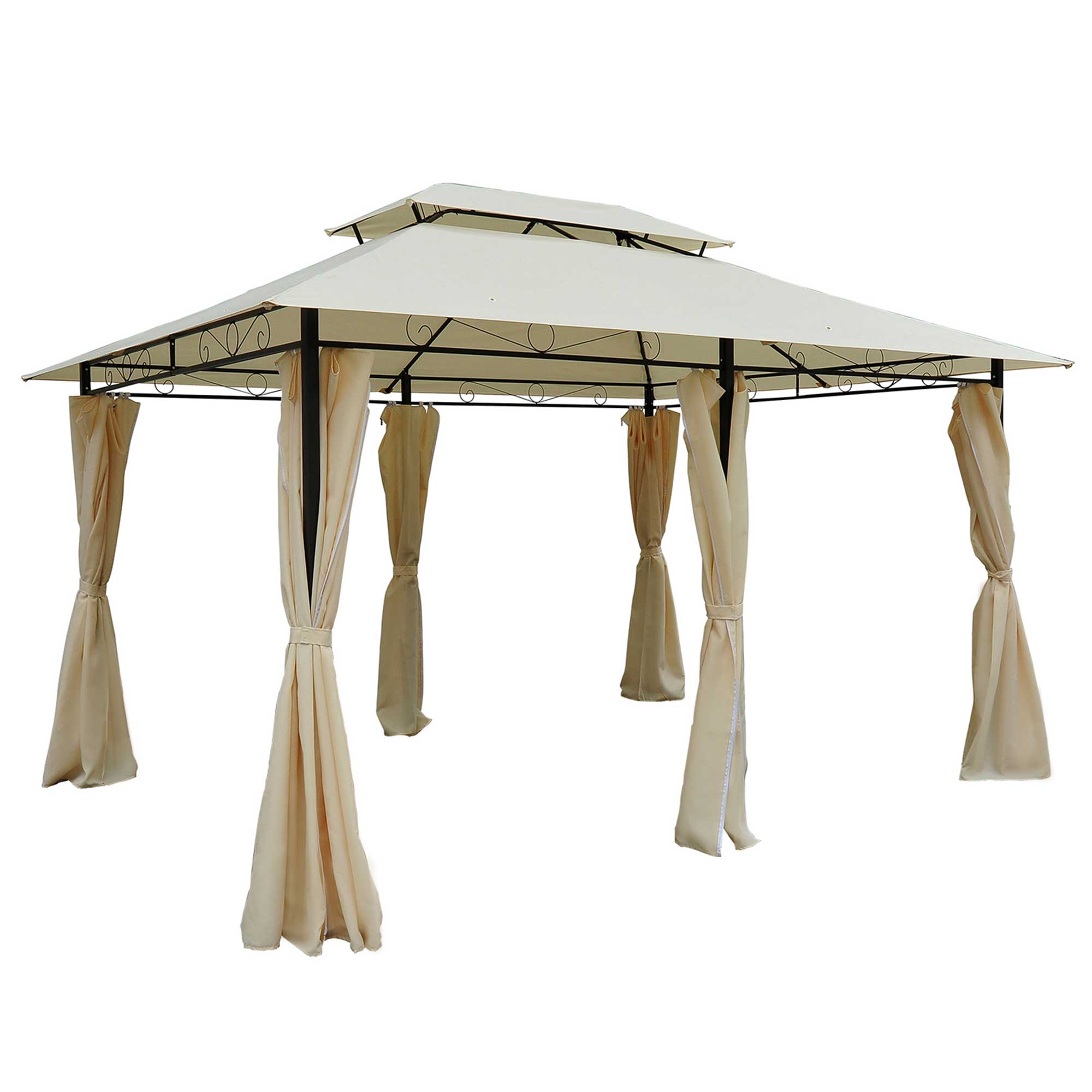 Bild von Outsunny Gartenpavillon Doppeldach 3x4m Beige Schwarz, wasserdicht & UV-beständig, ideal für Partys & Veranstaltungen   Aosom.de