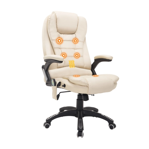Bild von HOMCOM Massagesessel  Bürostuhl Chefsessel mit 6-Punkt Vibrationsmassage & Wärmefunktion, Kunstleder, drehbar, Beige  Aosom