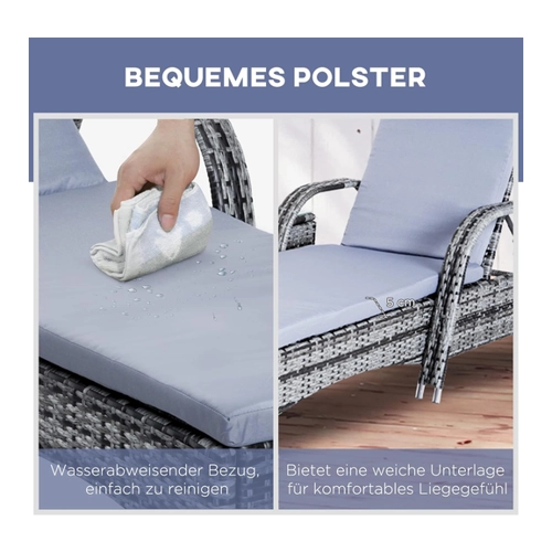 Bild von Outsunny Sonnenliege Gartenliege Tisch 3er-Set Gartenmöbel, Polyrattan+Metall Braun+Cremeweiß   Aosom