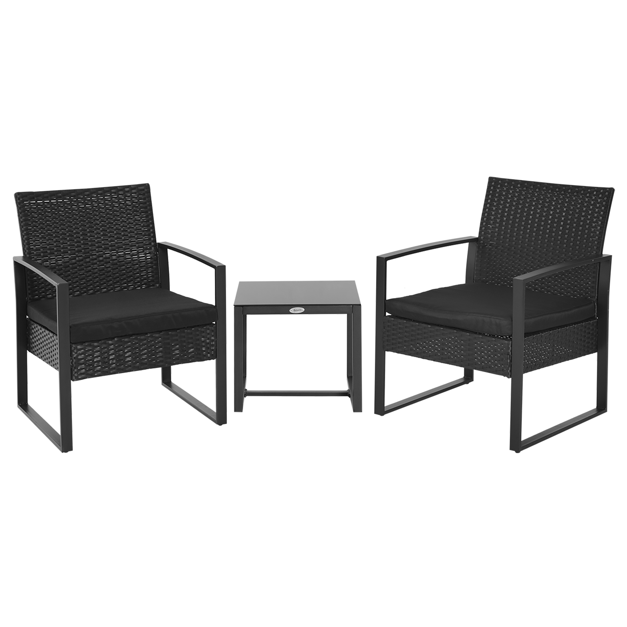 Bild von Outsunny Polyrattan Gartenset für 2 Personen Balkonmöbel Set mit Kissen Schwarz, wetterfest & modern für Terrasse & Garten   Aosom.de