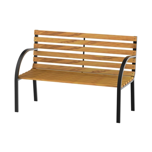 Bild von Outsunny Gartenbank Sitzbank Parkbank 2-Sitzer Garten Stahl+Kiefernholz Natur B122 x T60 x H83 cm   Aosom