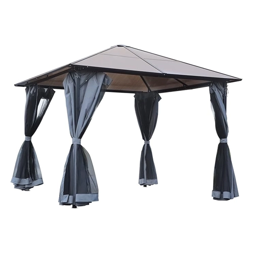 Bild von Outsunny Pavillon 3 x 3m Gartenpavillon Partyzelt mit Seitenteilen PC Dach Alu Dunkelgrau   Aosom
