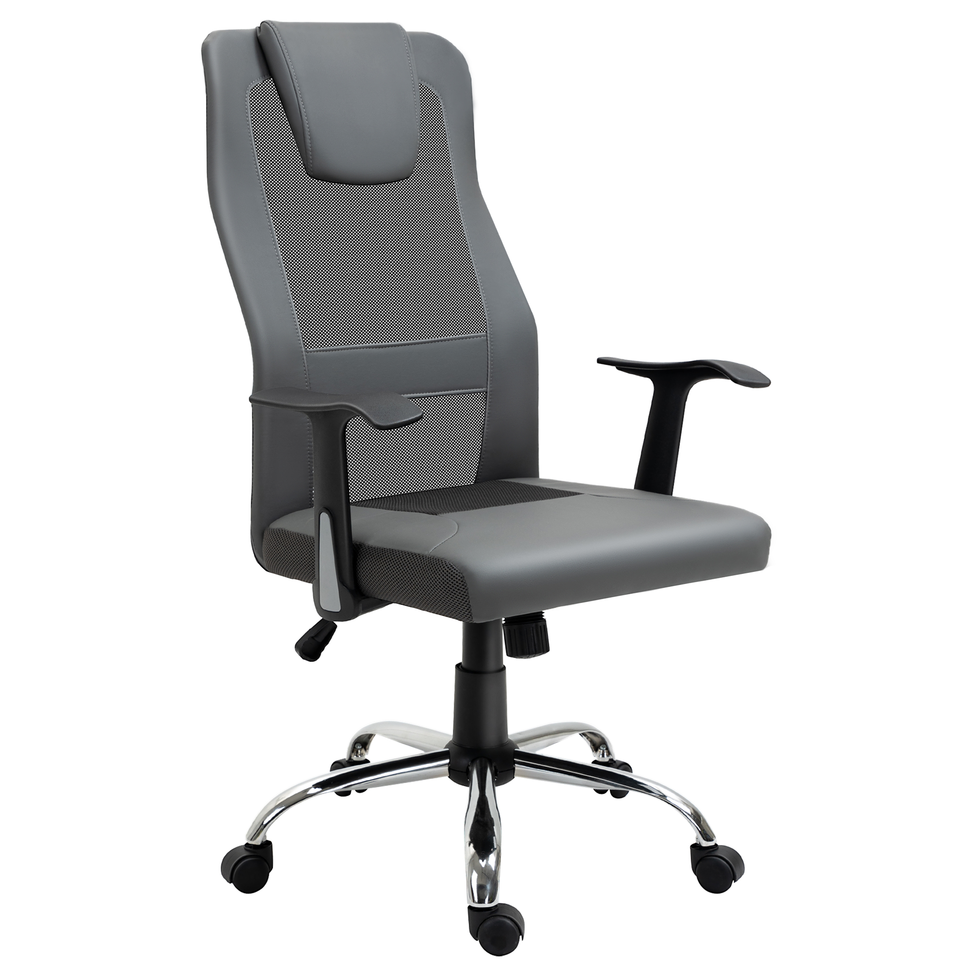 Bild von Vinsetto ergonomischer Bürostuhl mit Wippfunktion, höhenverstellbar & 360° drehbar, Schreibtischstuhl mit Armlehnen, bis 120 kg, Grau   Aosom.de