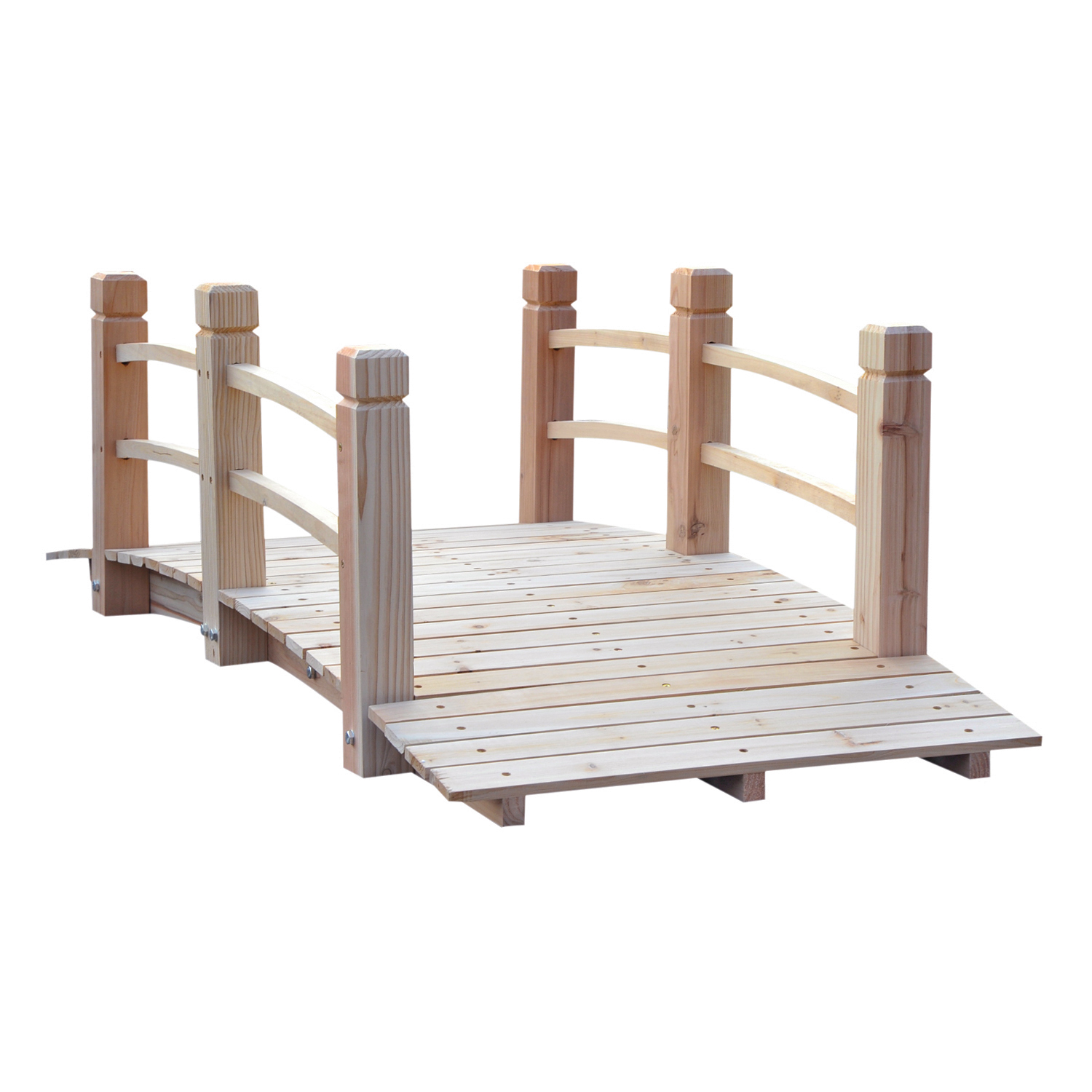 Bild von Outsunny Gartenbrücke Holzbrücke mit Geländer bis 180 kg aus Tannenholz für Garten & Teich   Aosom.de