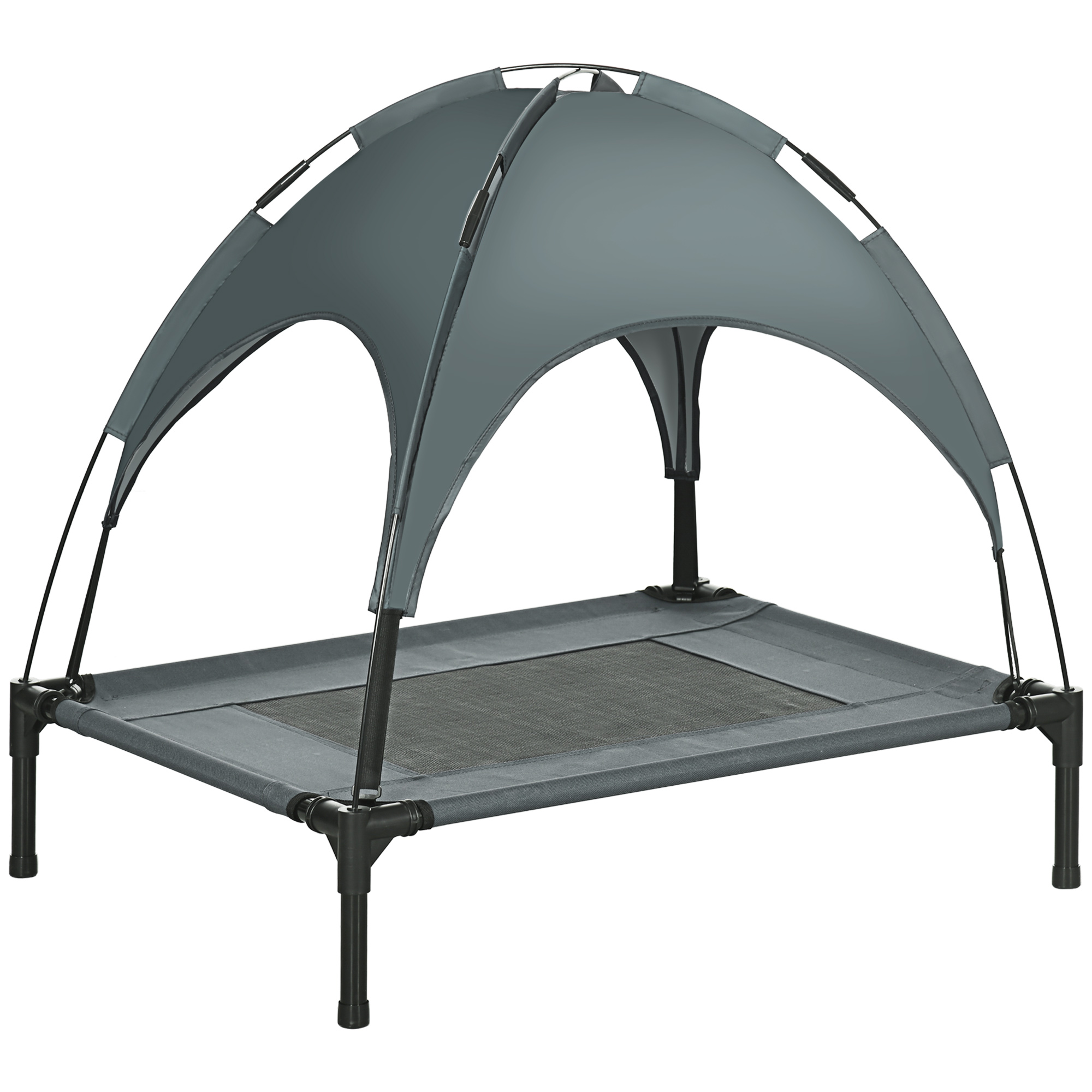 Bild von PawHut Hundeliege Outdoor mit Dach, erhöhte, atmungsaktive Taftstoffliege in Grau 76x61x73cm für komfortable Tierhaltung   Aosom.de