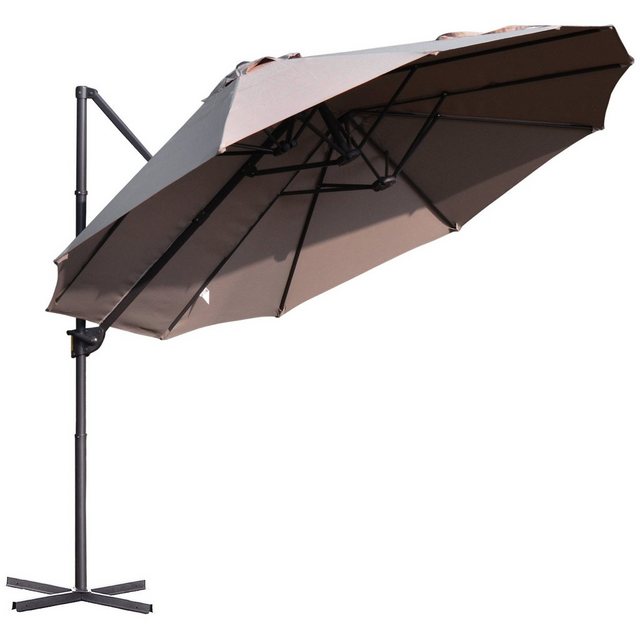 Bild von Outsunny Doppelsonnenschirm Ampelschirm Doppelschirm mit Kurbel Verstellbarer Gartenschirm Sonnenschutz Metall Braun 440 x 270 x 250 cm