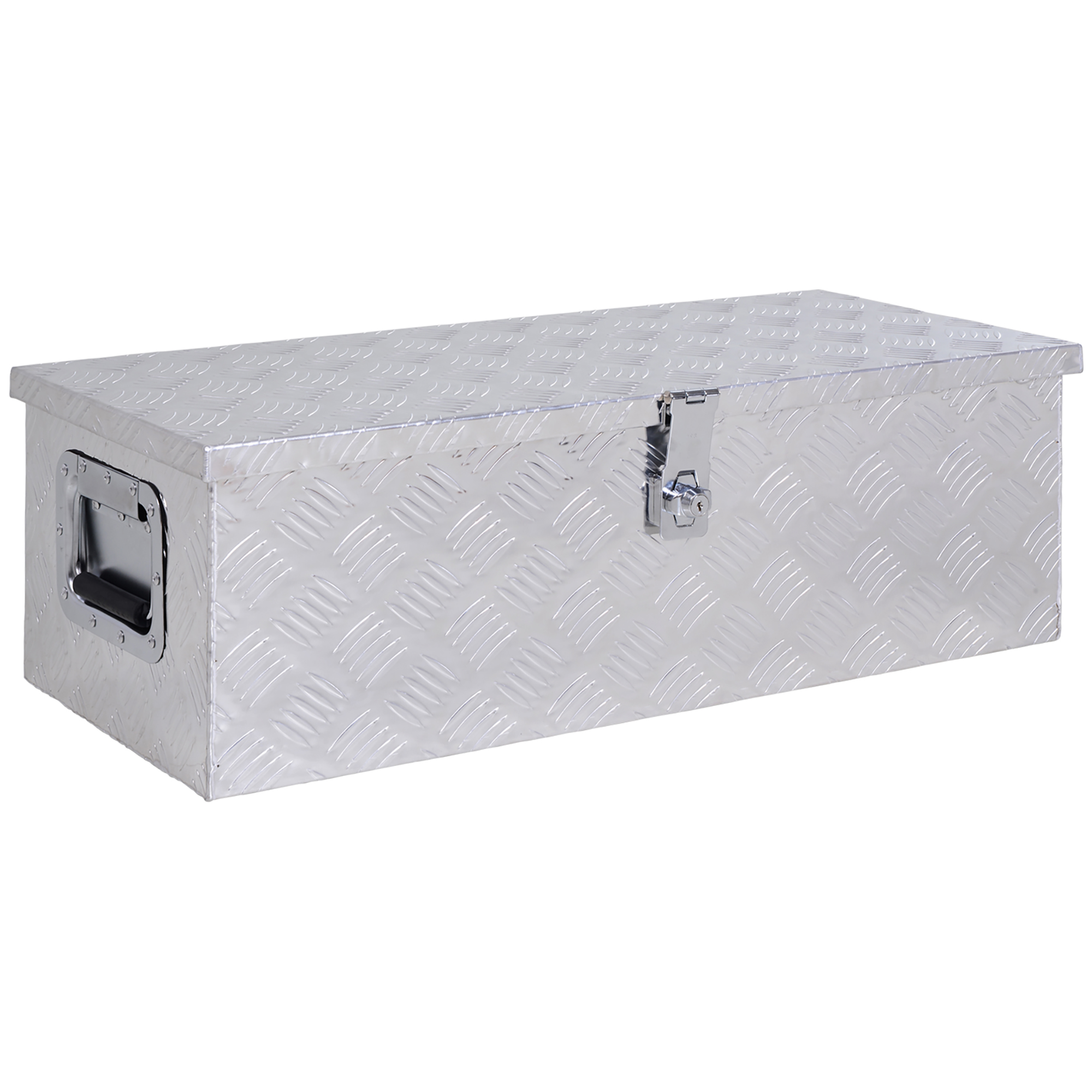 Bild von HOMCOM Gerätekasten Werkzeugkasten Deichselbox Alubox Aluminiumkiste 76x33x25cm Silber robust und vielseitig einsetzbar   Aosom.de