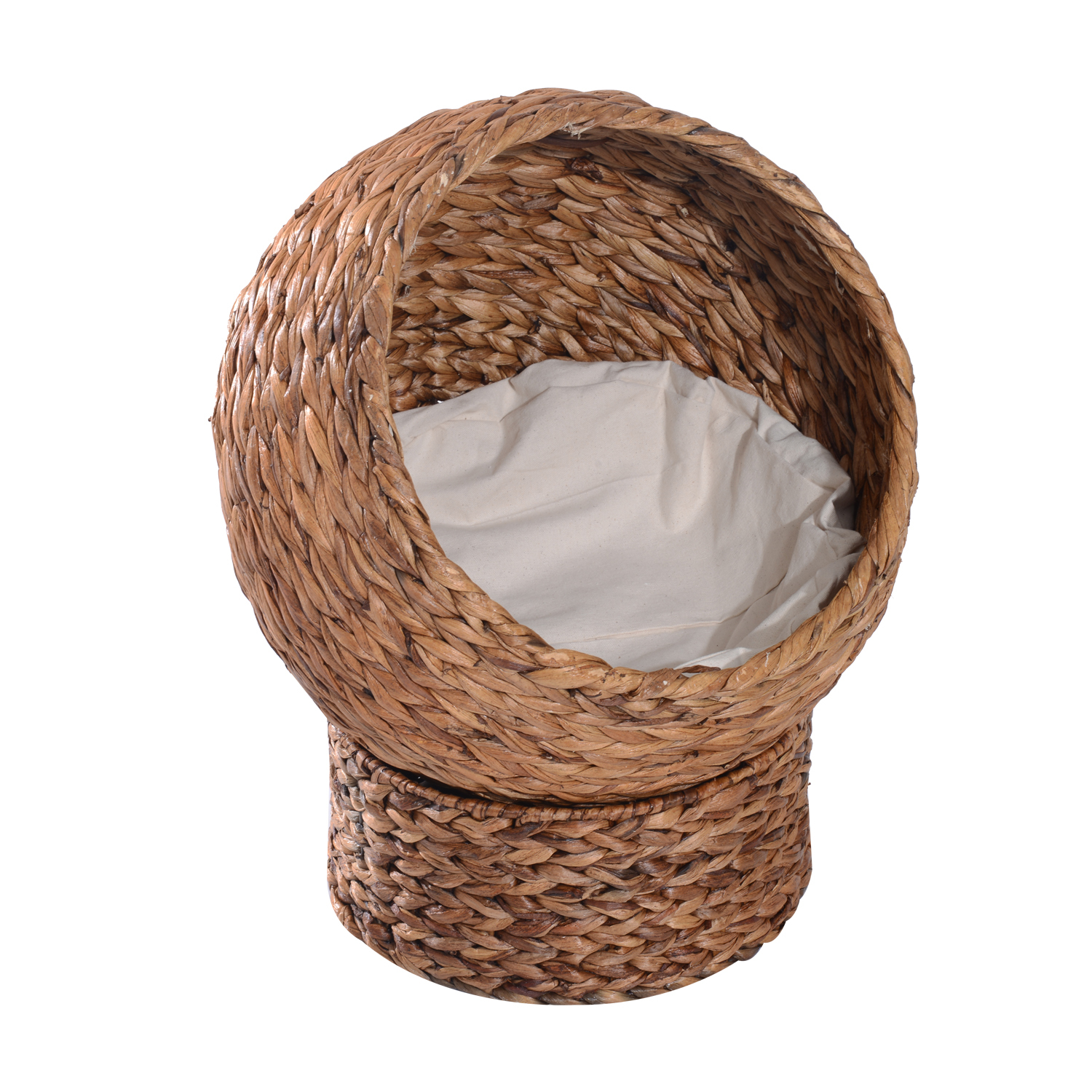 Bild von PawHut Rattan Katzenkorb Katzenhöhle Katzenhütte Katzenbett mit Kissen Haustierbett Wasserhyazinthe Hellbraun 42 x 33 x 52 cm