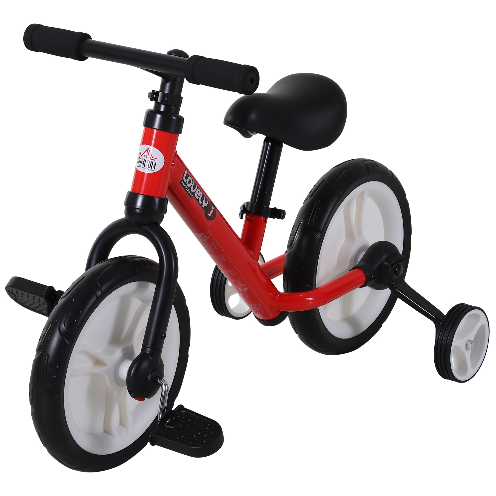 Bild von HOMCOM Kinder Laufrad, Lauflernrad, Kinderfahrrad, 2-in-1, Kinderrad mit Stützrädern und Pedalen, 2-5 Jahre, Sitzhöhenverstellbar, PP, Rot, 85 x B36 x H54 cm