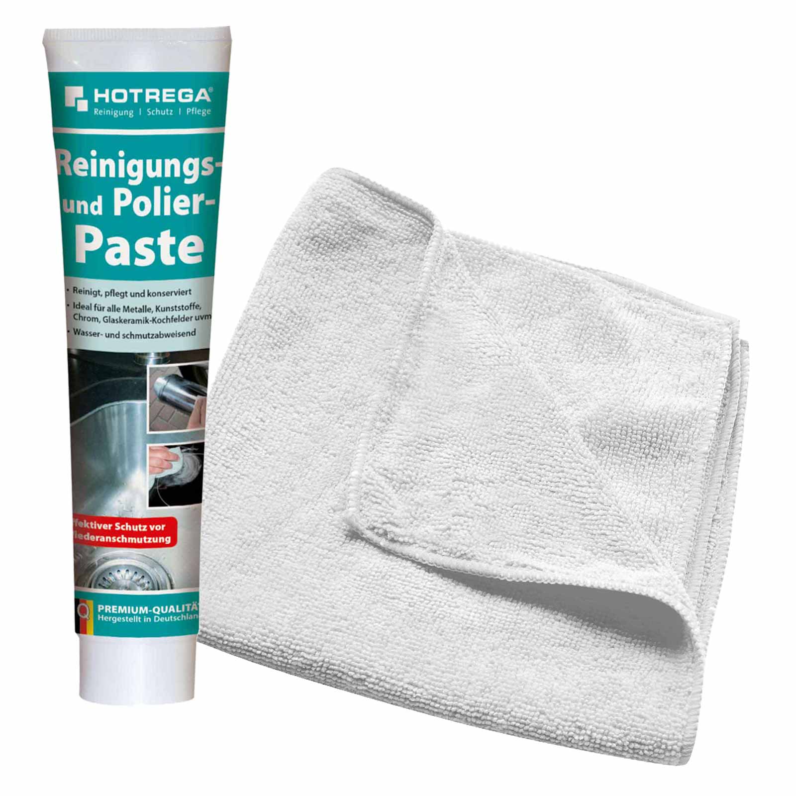 Bild von HOTREGA® Reinigungs Polierpaste Glaskeramik Kochfeld 125ml inkl Microfasertuch Pflegeset
