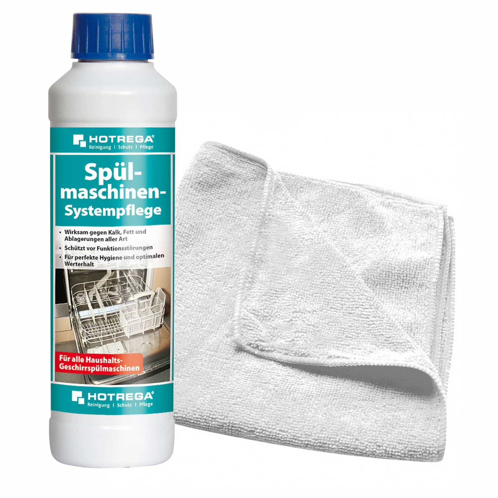 Bild von HOTREGA® Spülmaschine Geschirrspüler Systempflege 250ml inkl Microfasertuch Küchenreiniger