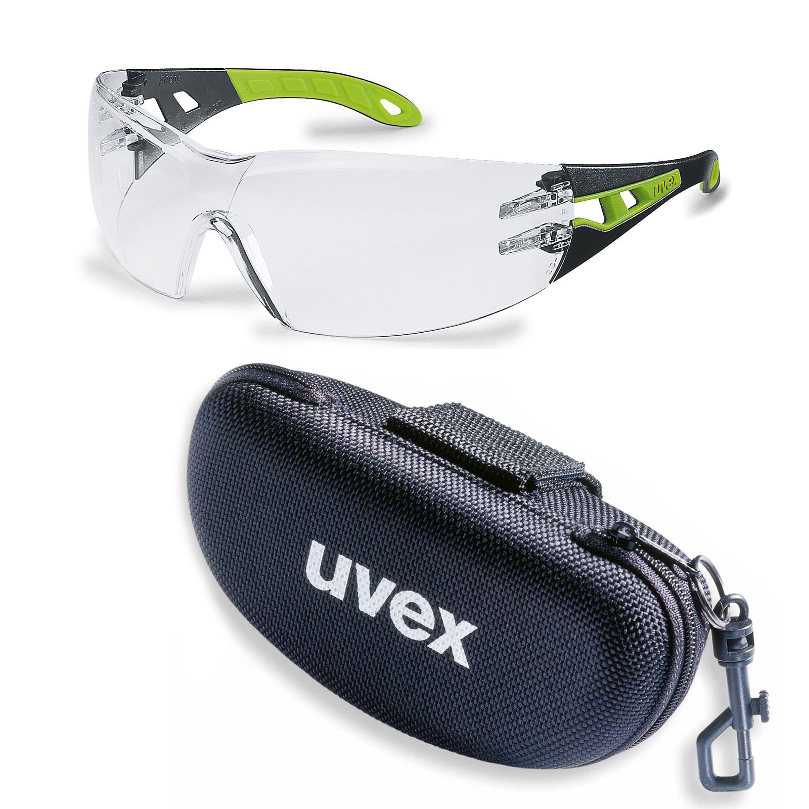Bild von UVEX Schutzbrille pheos supravision schwarz/grün - klar - Set mit Brillenetui