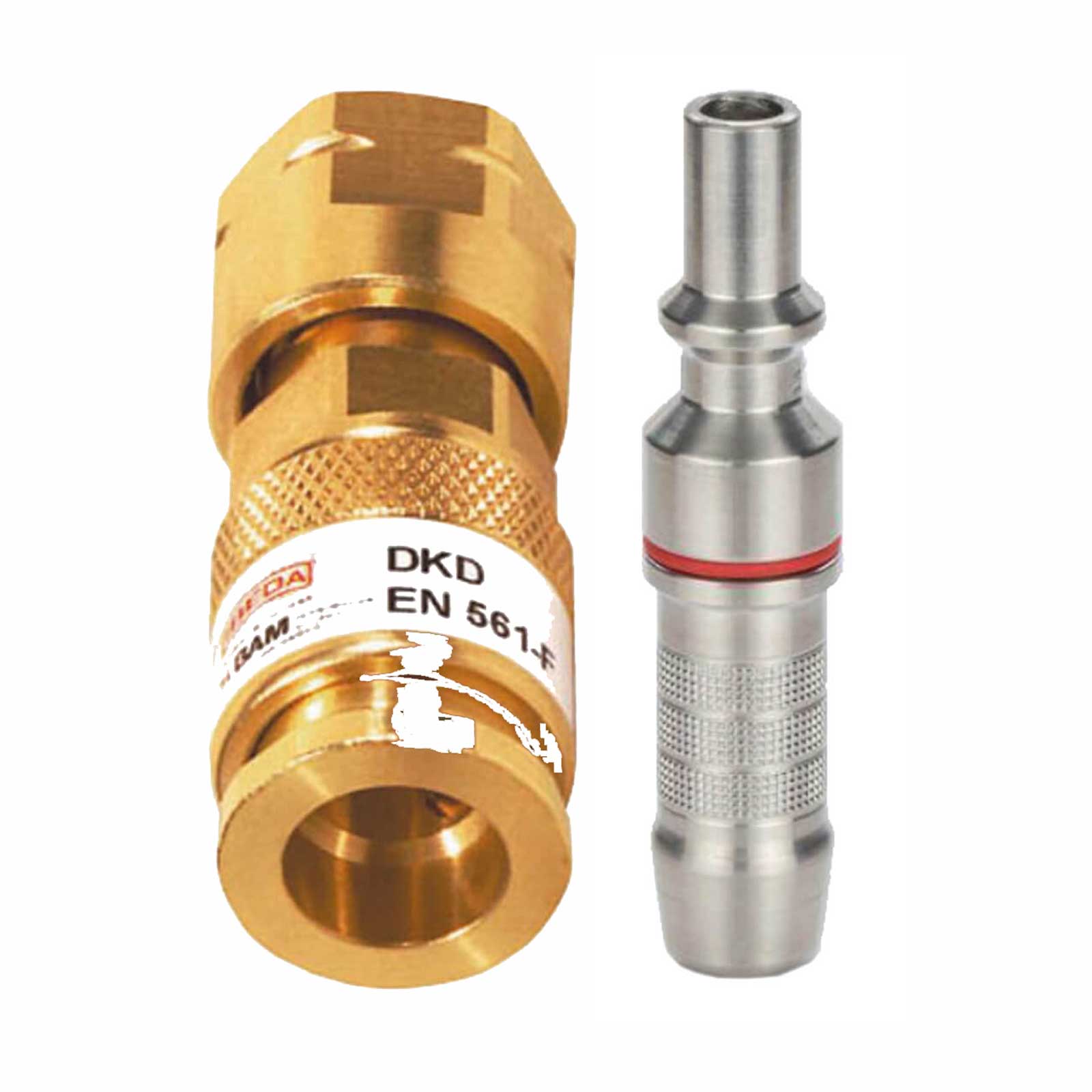 Bild von Ibeda DKD Gas-Schnellkupplung im SET mit D2 Kupplungsstift mit Anschluss-Tülle Ausführung:Brenngas G 3/8'' LH, Variante:Brenngas 4.0 mm Tüllen