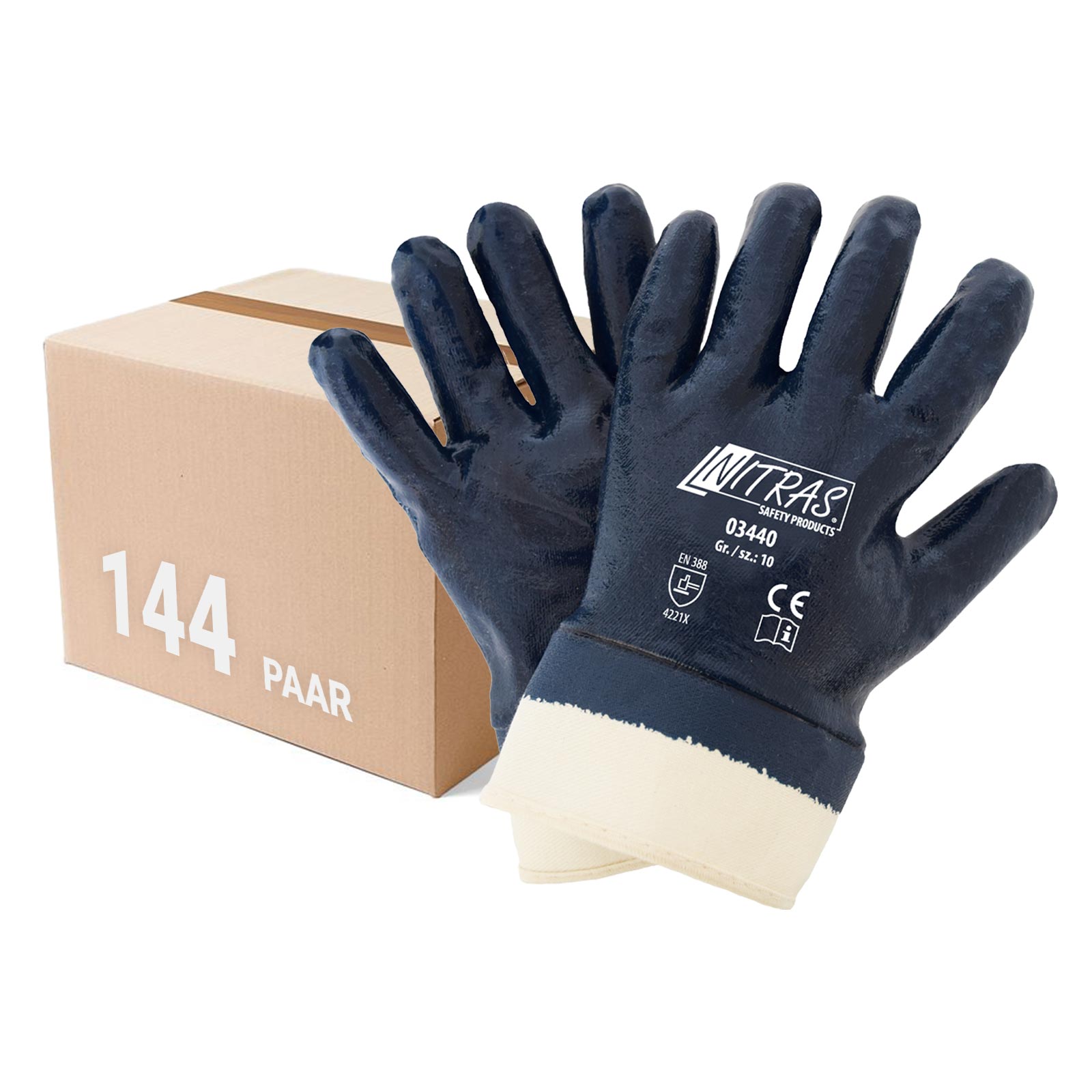 Bild von Nitras Nitril-Handschuhe 03440 Nitrilhandschuhe Arbeitshandschuhe mit Stulpe - 144 Paar (Spar-Set)