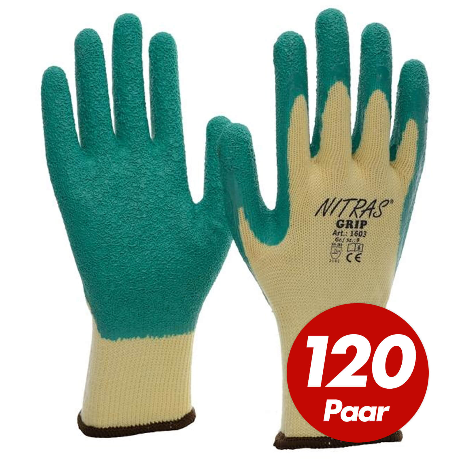 Bild von NITRAS GRIP Strickhandschuhe 1603 mit Latex-Beschichtung EN 388 - VPE 120 Paar Größe:10