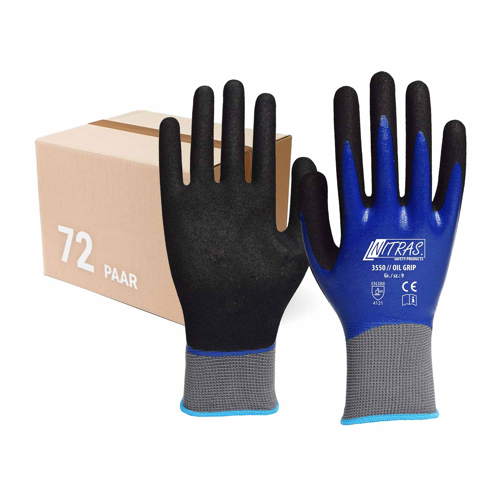 Bild von Nitras Nitril-Handschuhe 3550 Oil Grip Nitrilhandschuhe vollbeschichtet - VPE 72 Paar (Spar-Set)