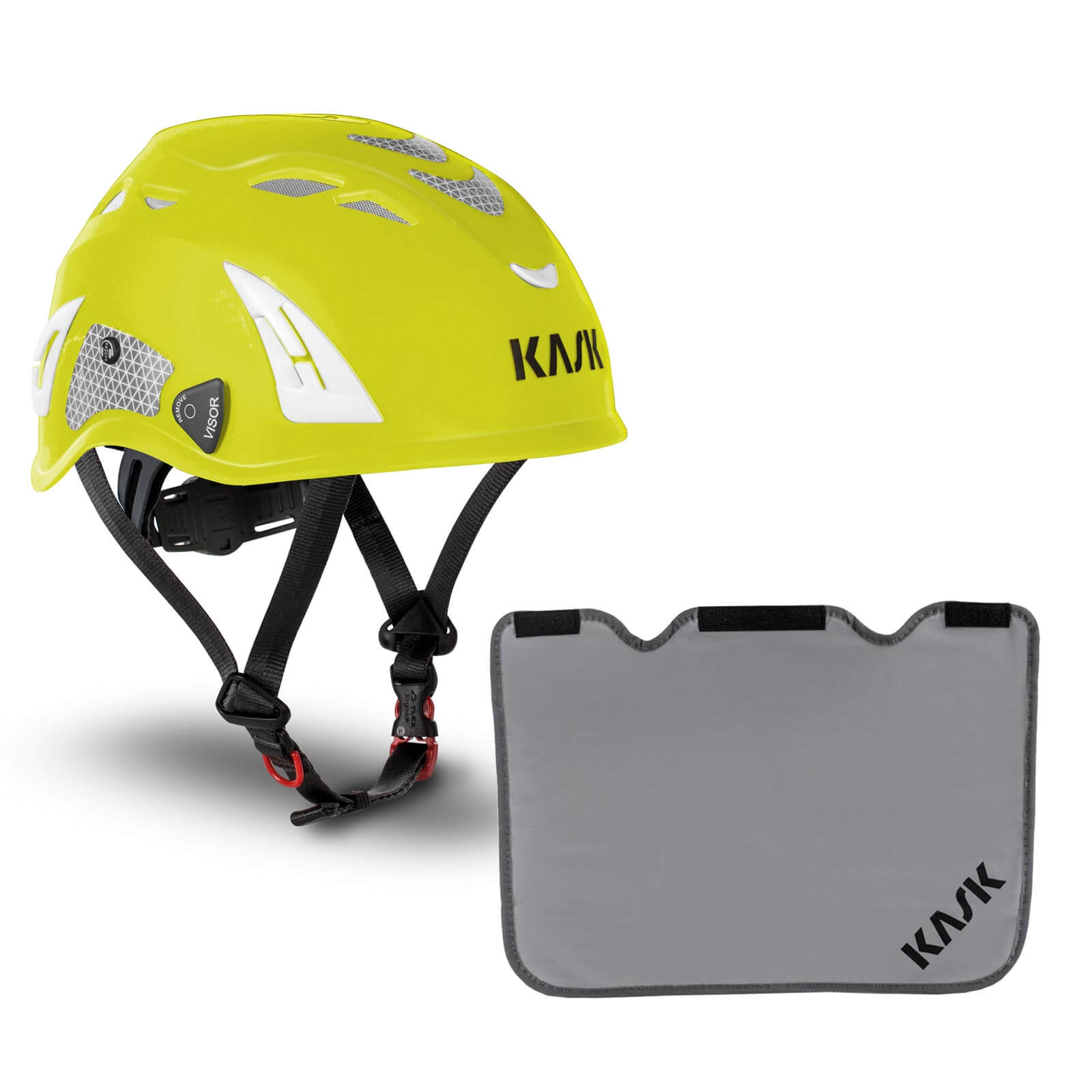 Bild von KASK Schutzhelm Plasma HI VIZ + Nackenschutz grau im Set - mit BG Bau Förderung Farbe:gelb