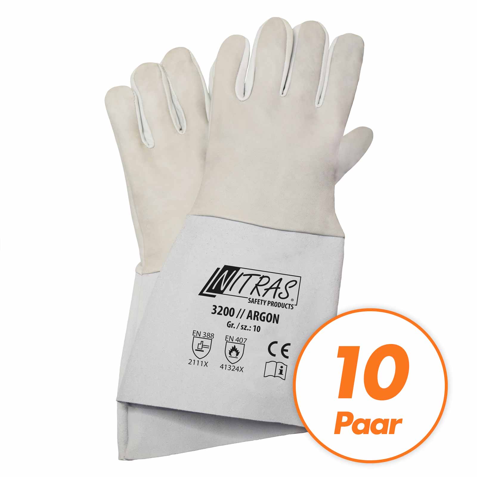 Bild von NITRAS Schweisserhandschuhe Argon 3200 3201 3202 Nappa Lederhandschuhe - 10 Paar Größe:11