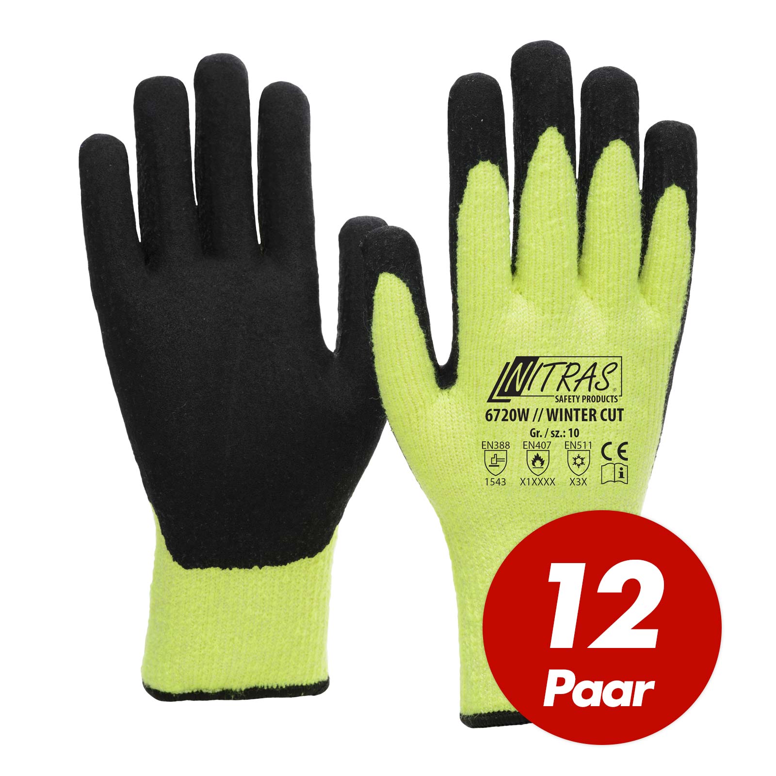 Bild von NITRAS Winter-Cut Handschuhe TAEKI5 6720W Arbeits-Schutzhandschuhe Latex 12 Paar Größe:10