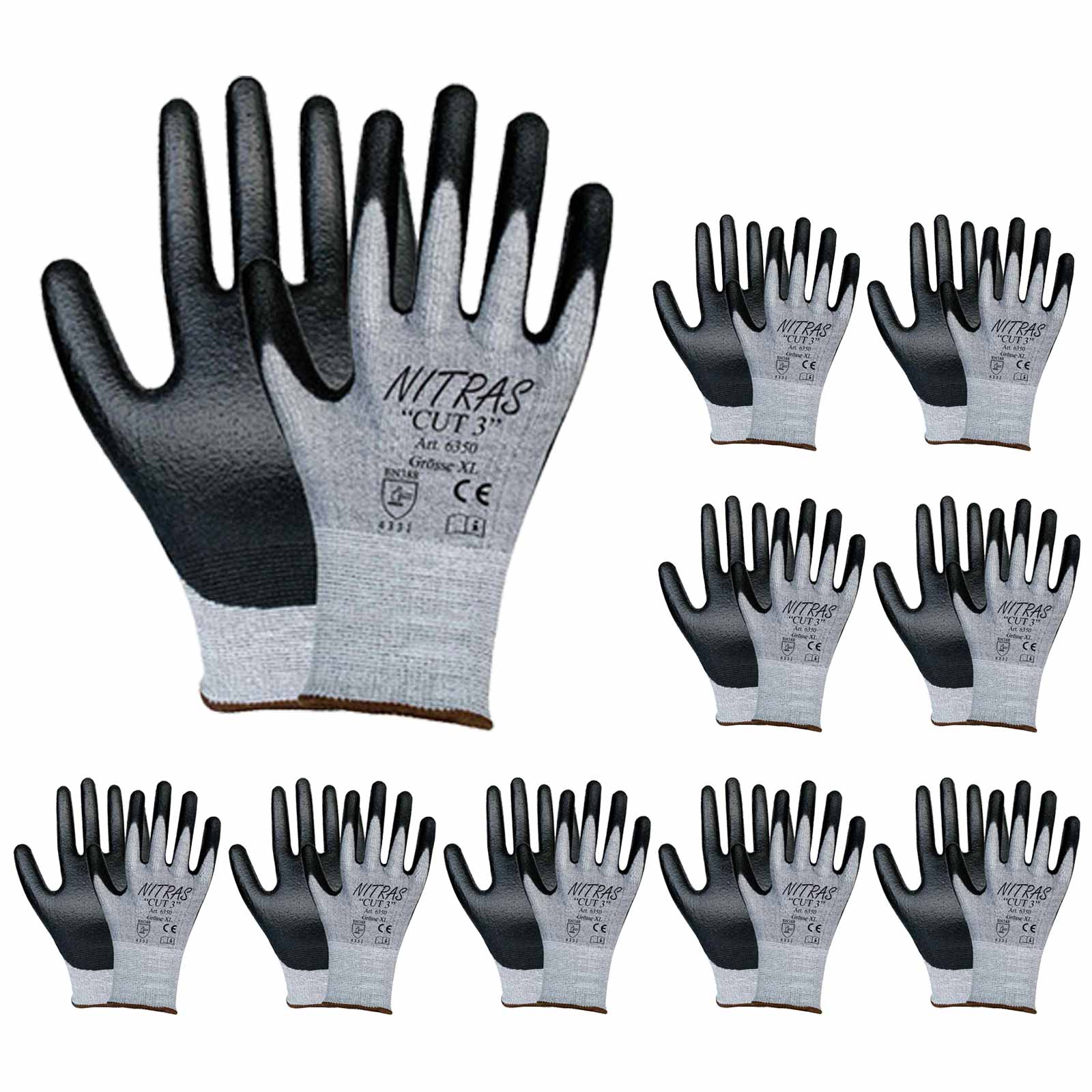 Bild von NITRAS 6350 CUT 3 Schnittschutzhandschuhe Arbeitshandschuhe Handschuhe - 10 Paar Größe:6