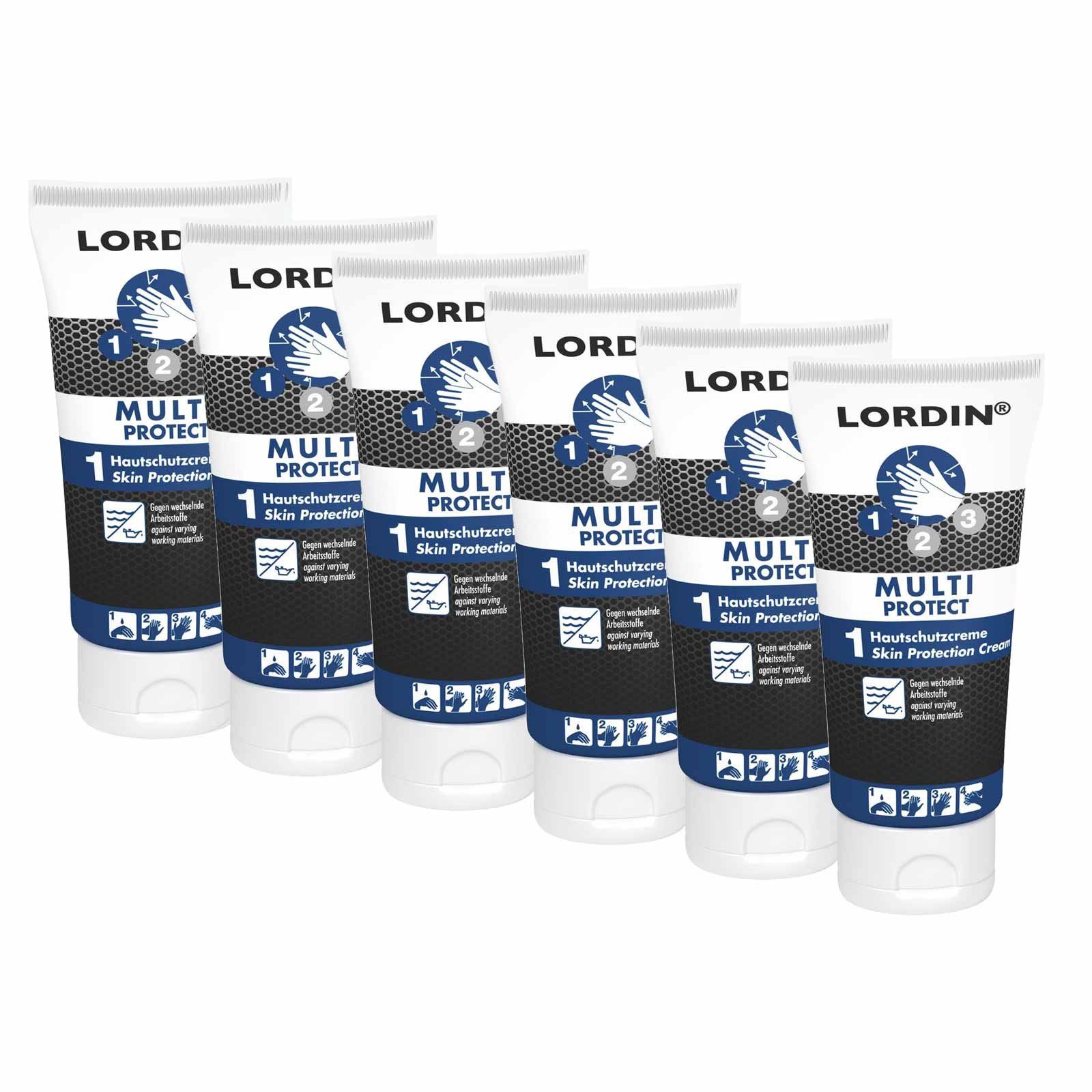 Bild von LORDIN Hautschutzcreme MULTI PROTECT ml, Arbeiten mit wechselnden Stoffen Menge:6, Inhalt:0.1 Liter