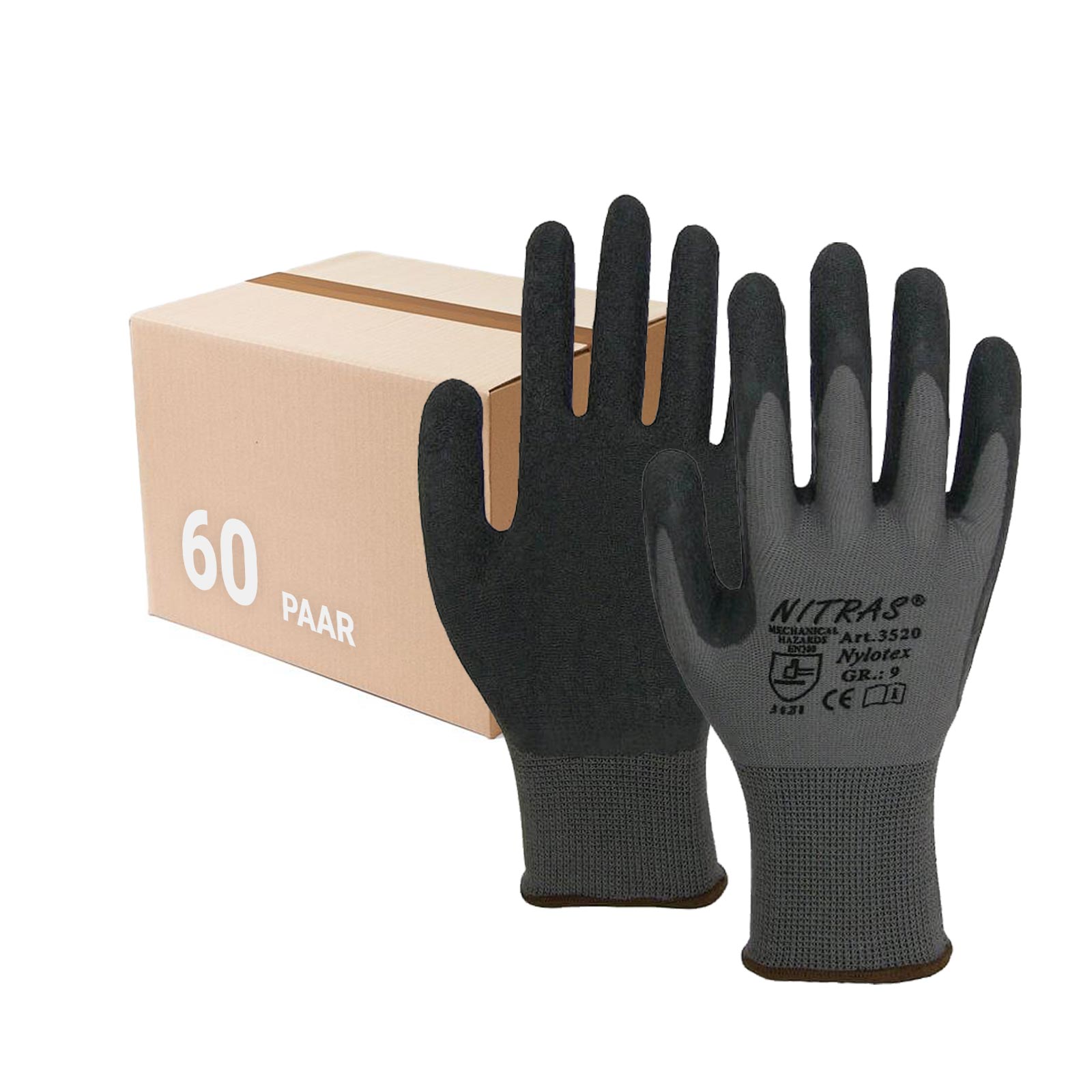 Bild von NITRAS Arbeitshandschuhe Nylotex 3520 Gartenhandschuhe Latexhandschuhe 60 Paar Größe:12