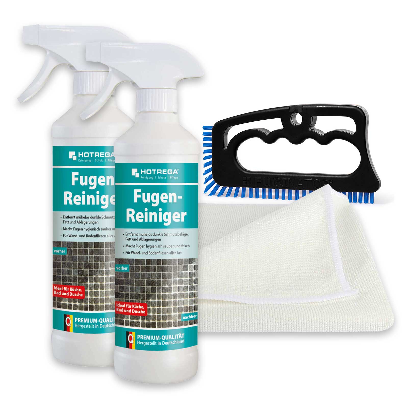 Bild von HOTREGA Fugenreiniger Fliesenfugenreiniger 2x500 mit Microfasertuch Fugenbürste