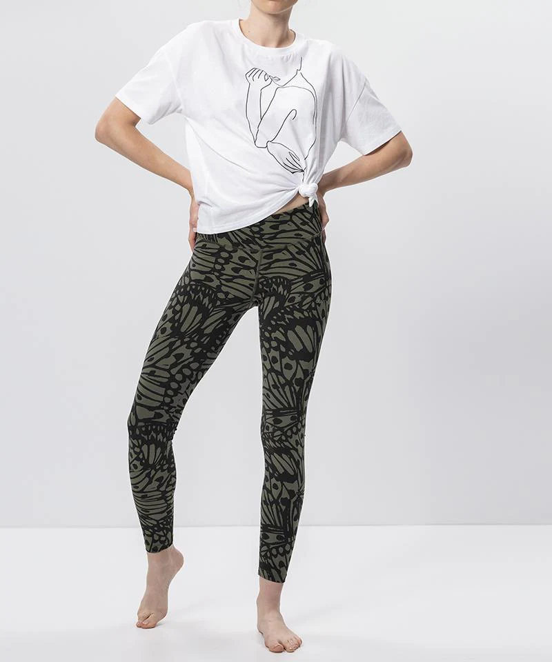 Bild von OGNX Leggings Butterfly. Frauen Yoga Leggings, grün, Gr. XS-XL, 84% Bio Baumwolle, 16% Elastan. Nachhaltige Yoga Kleidung