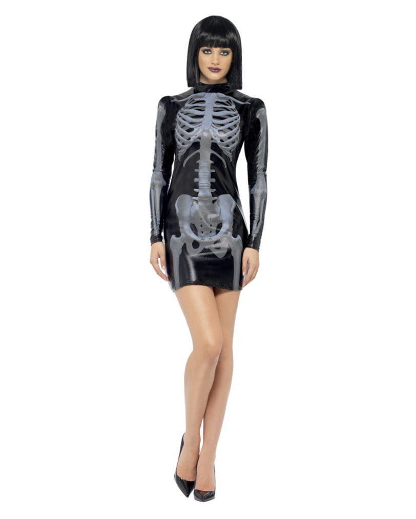 Bild von Skelett Kostüm für Damen   Kurzes Kleid mit 3D Druck  L