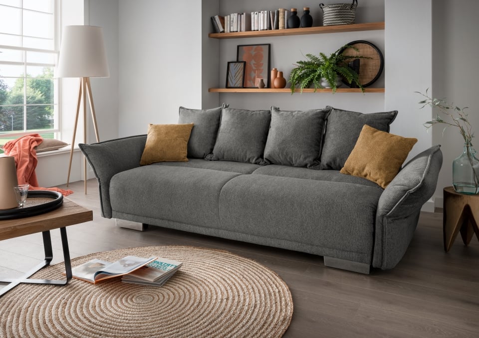 Bild von Big Sofa "Pera" von Benformato in Luxus-Mikrofaser mit Schlaffunktion, Bettkasten und wählbaren Farboptionen