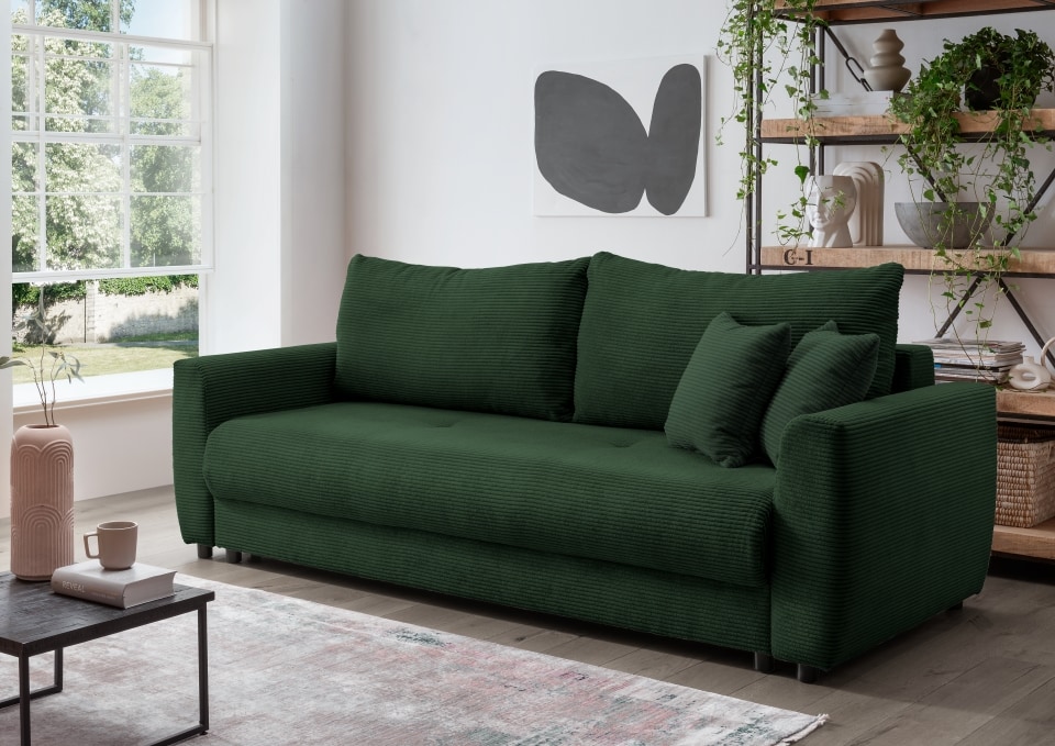 Bild von Sofa Elia von Benformato mit Schlaffunktion &amp; Bettkasten, Breitcord, wählbar in 3 Farben
