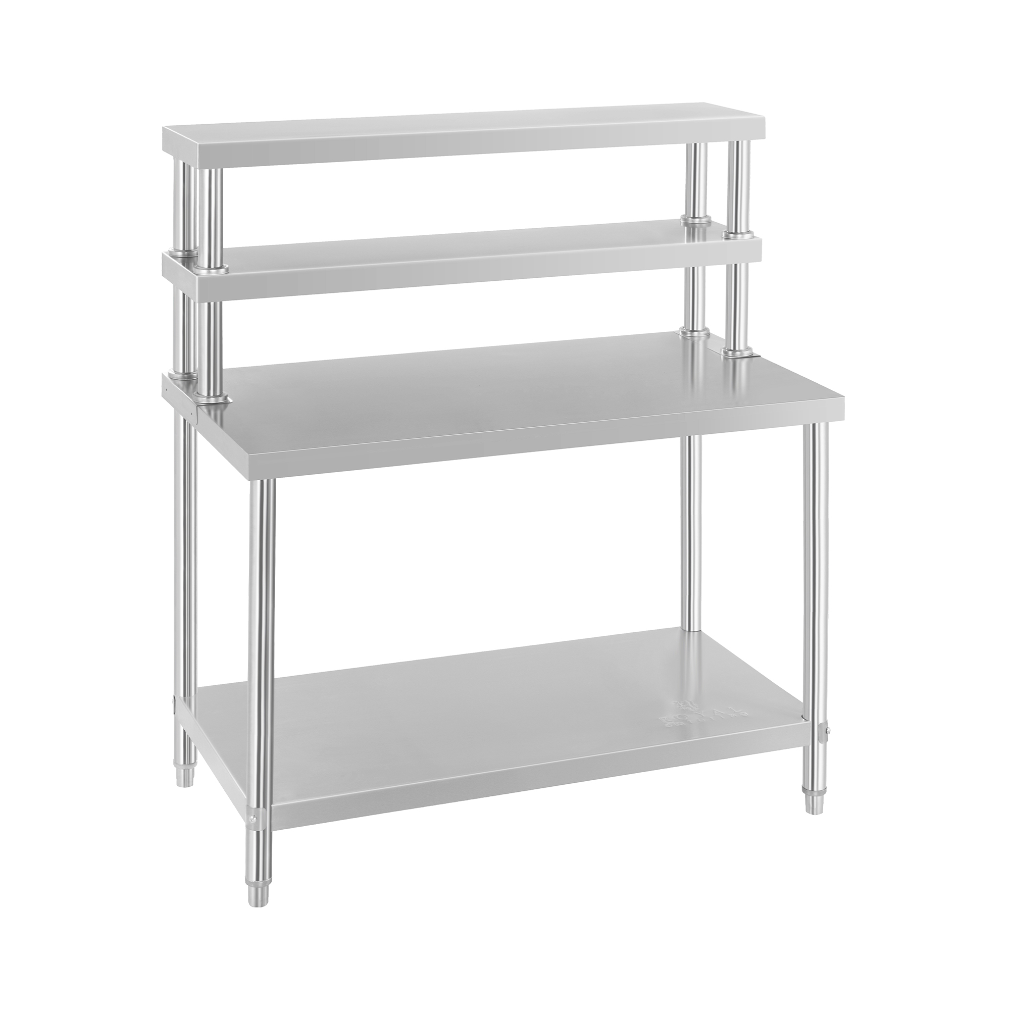 Bild von Edelstahl-Arbeitstisch mit Aufsatzboard - ECO - 120 x 60 cm - 175 kg - 2 Ablagen - Royal Catering