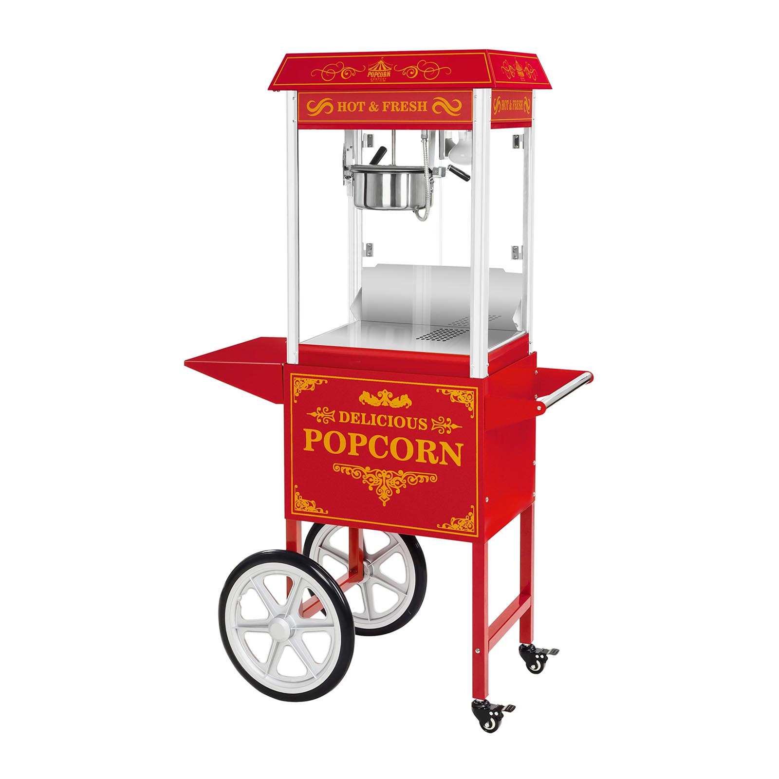 Bild von Royal Catering Retro Popcornmaschine Profi Popcornmaker Popcornautomat 1500W 5kg/h mit Wagen, Dampfgarer + Reiskocher, Rot