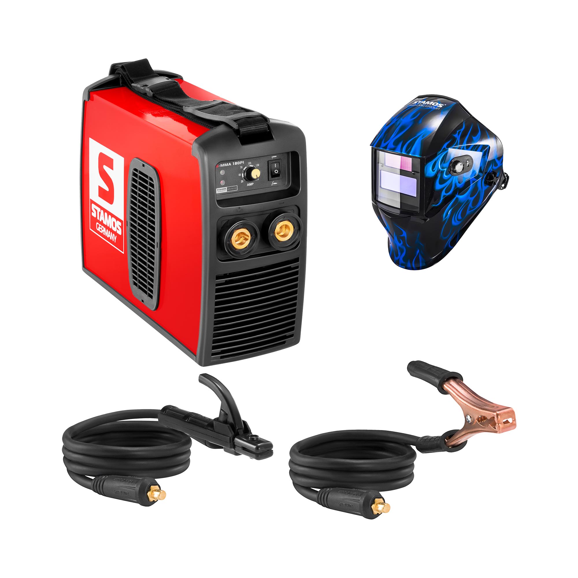 Bild von Stamos Germany Schweißset Elektroden Schweißgerät - 180 A - 230 V IGBT + Schweißhelm – Sub Zero