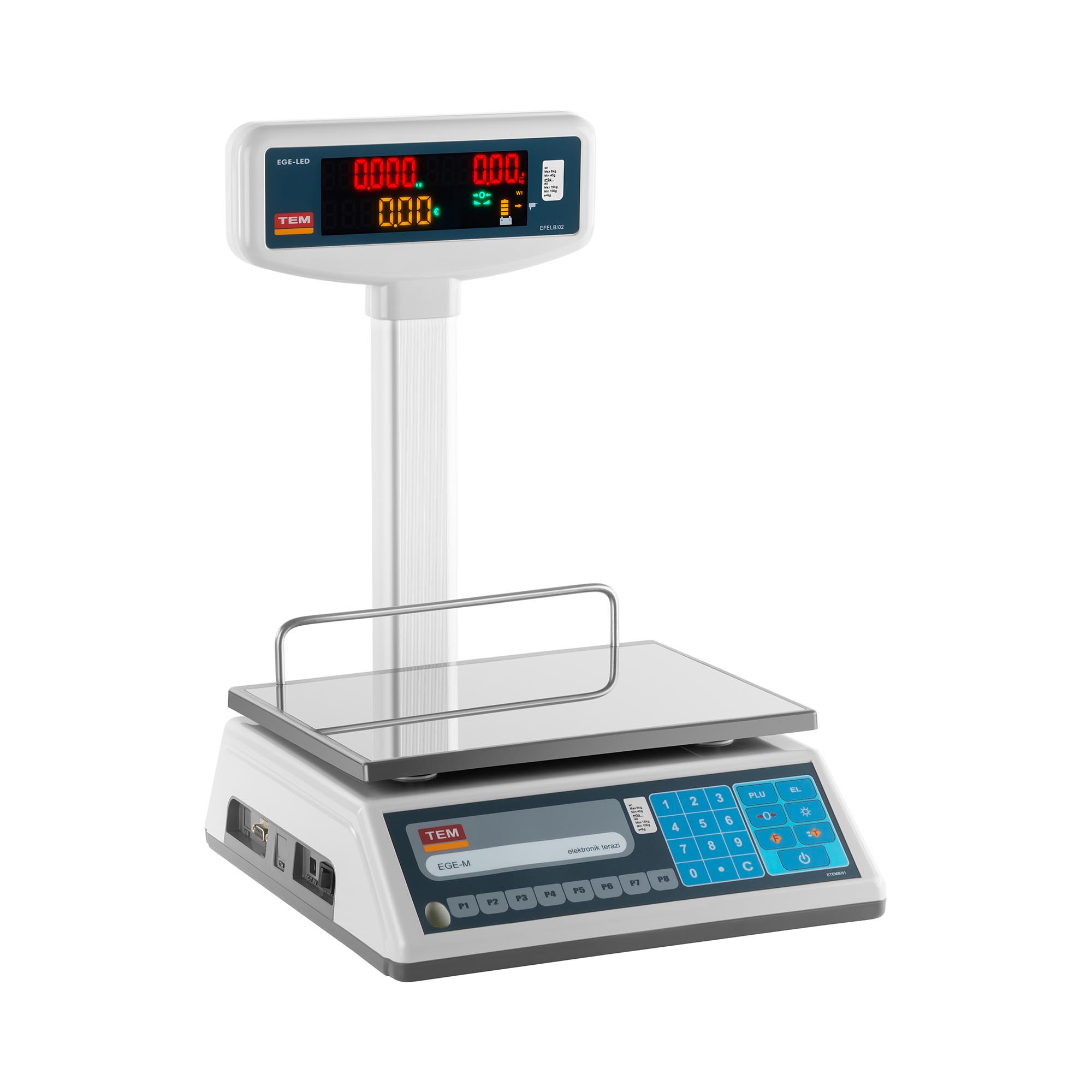 Bild von TEM Preisrechenwaage - geeicht - 6 kg / 2 g - 15 kg / 5 g - 23 x 30 cm - 2 LED-Hochanzeige