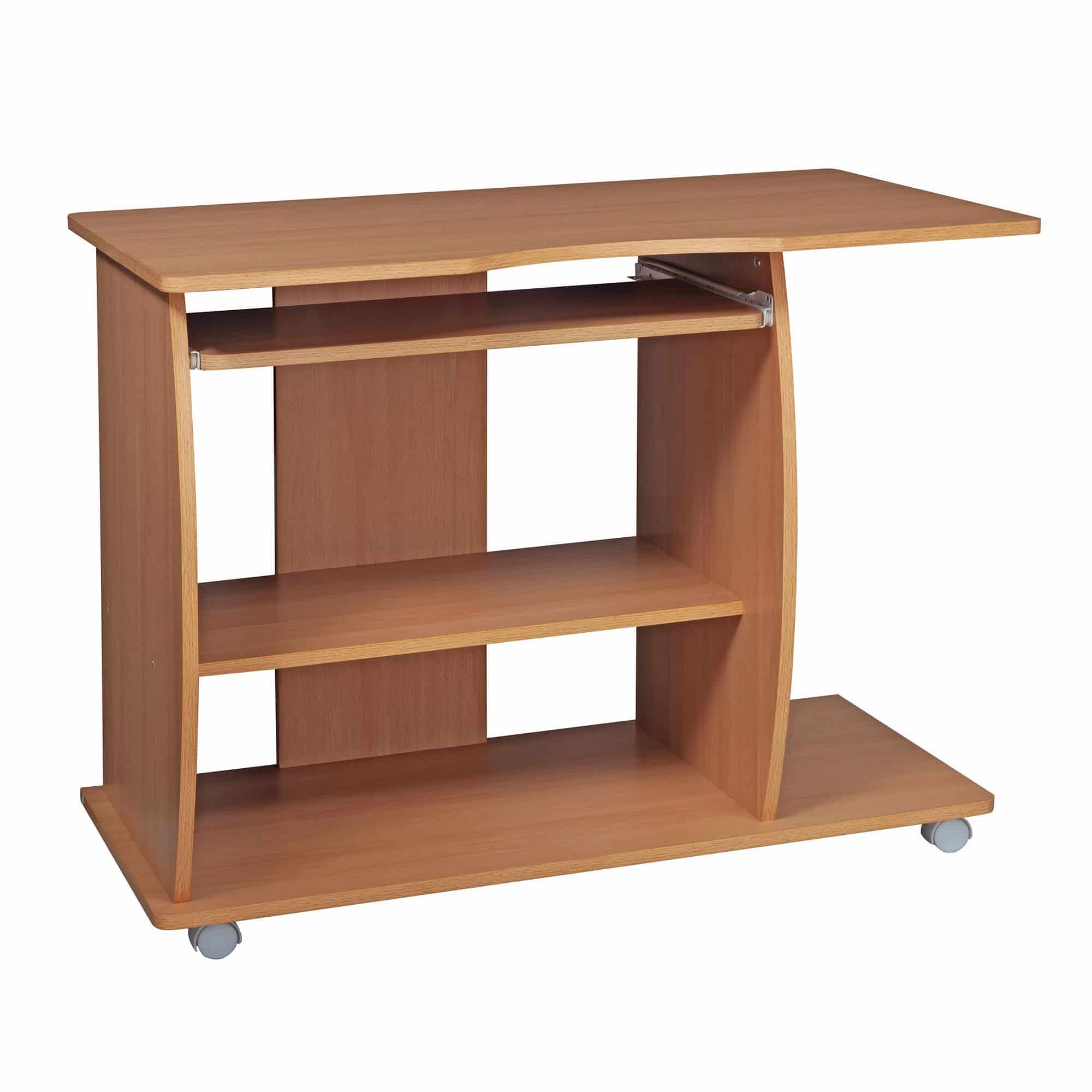 Bild von Wohnling Computertisch GRASSE rollbar Buche 90 x 71 x 50 cm mit Tastaturauszug, Laptop Tisch auf feststellbaren Rollen, PC-Tisch mit Drucker-Ablage platzsparend, Schreibtisch für kleine Räume