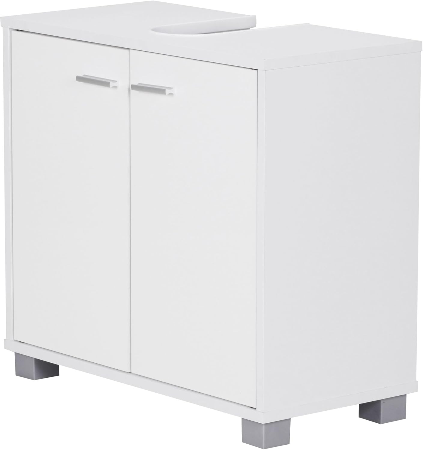 Bild von Wohnling Design Waschbeckenunterschrank 60x55x30 cm Badunterschrank mit 2 Türen Weiß, Bad Aufbewahrung Stehend, Waschtischunterschrank