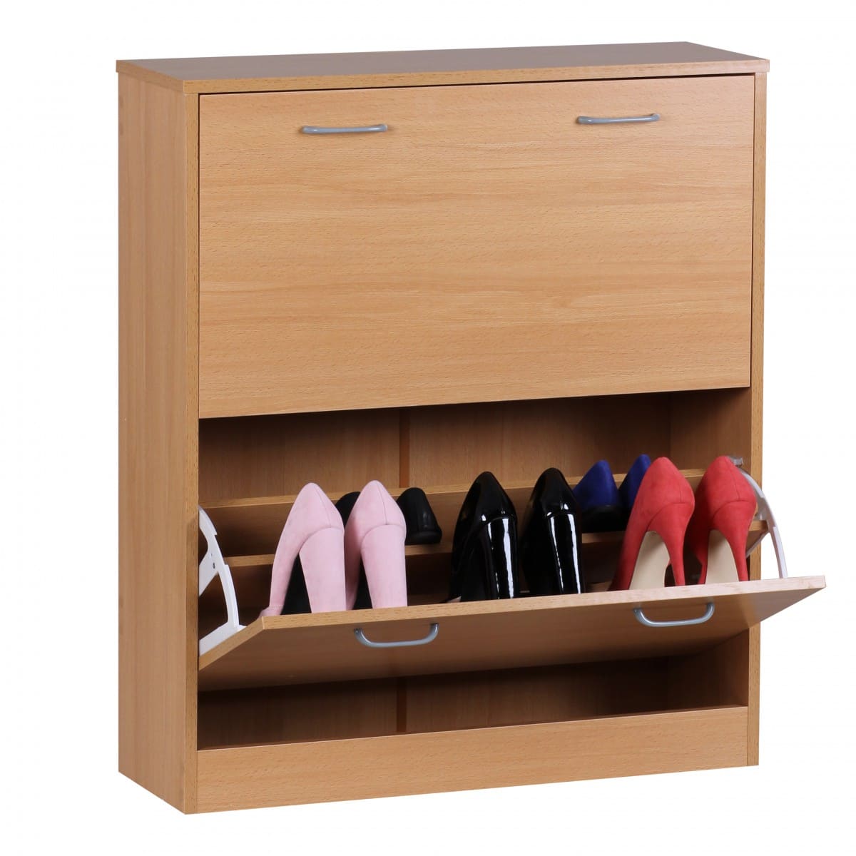 Bild von Wohnling Schuhkipper Kiel Buche matt 2 Fächer 75 x 87 x 24 cm, Design Holz-Schuhschrank zum klappen, Schuhkommode modern mit Ablage