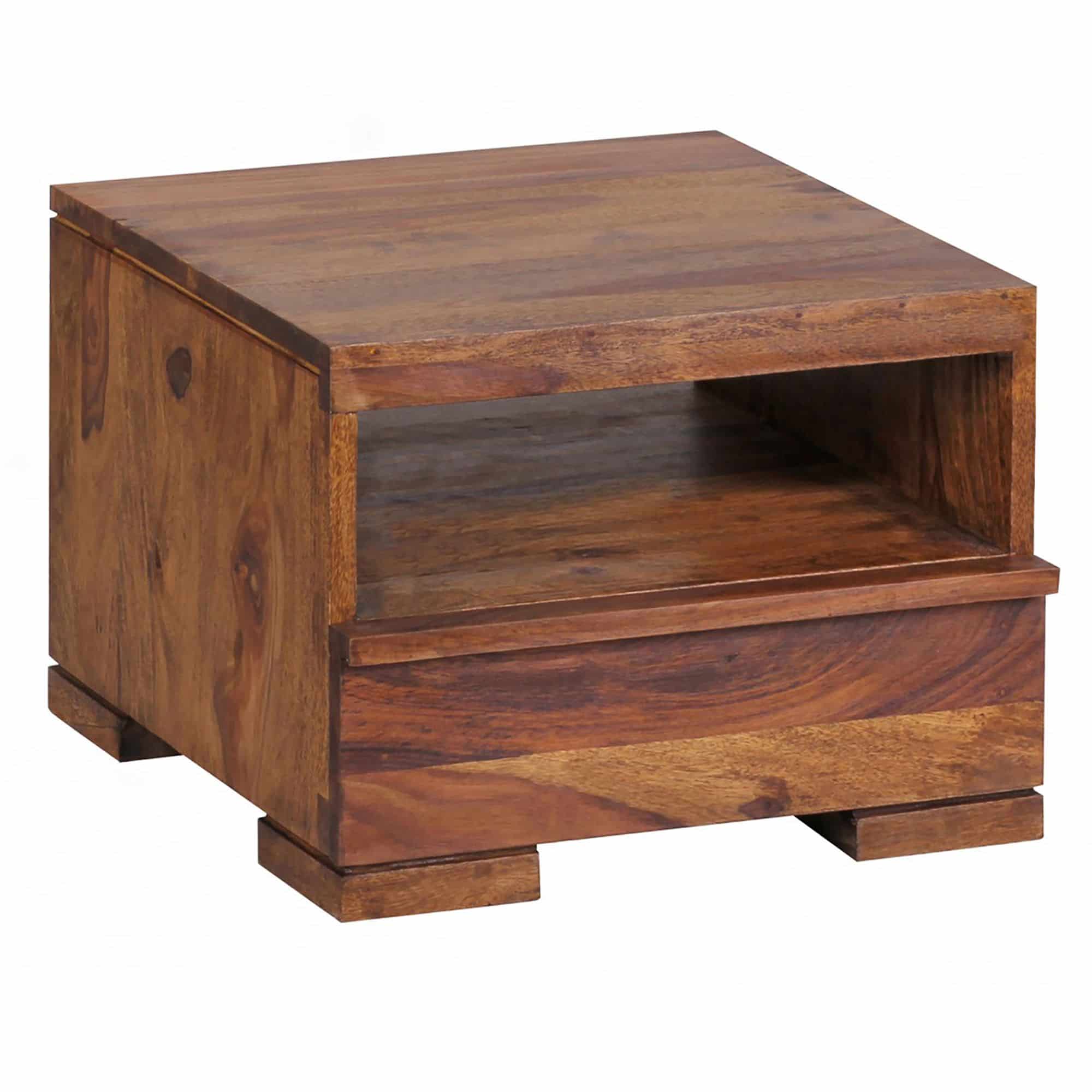 Bild von Nachttisch MUMBAI Massiv-Holz Sheesham Nacht-Kommode 30 cm 1 Schublade Ablage Nachtschrank Landhaus-Stil Echt-Holz