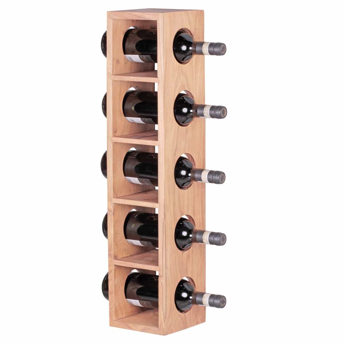Bild von Wohnling Weinregal Massiv-Holz Akazie Flaschen-Regal Wandmontage für 5 Flaschen Holzregal modern mit Ablage 70 cm Natur-Holz Modern Landhaus-Stil dunkel-braun Kellerregal, Wandaufhängung 15 x 15 cm
