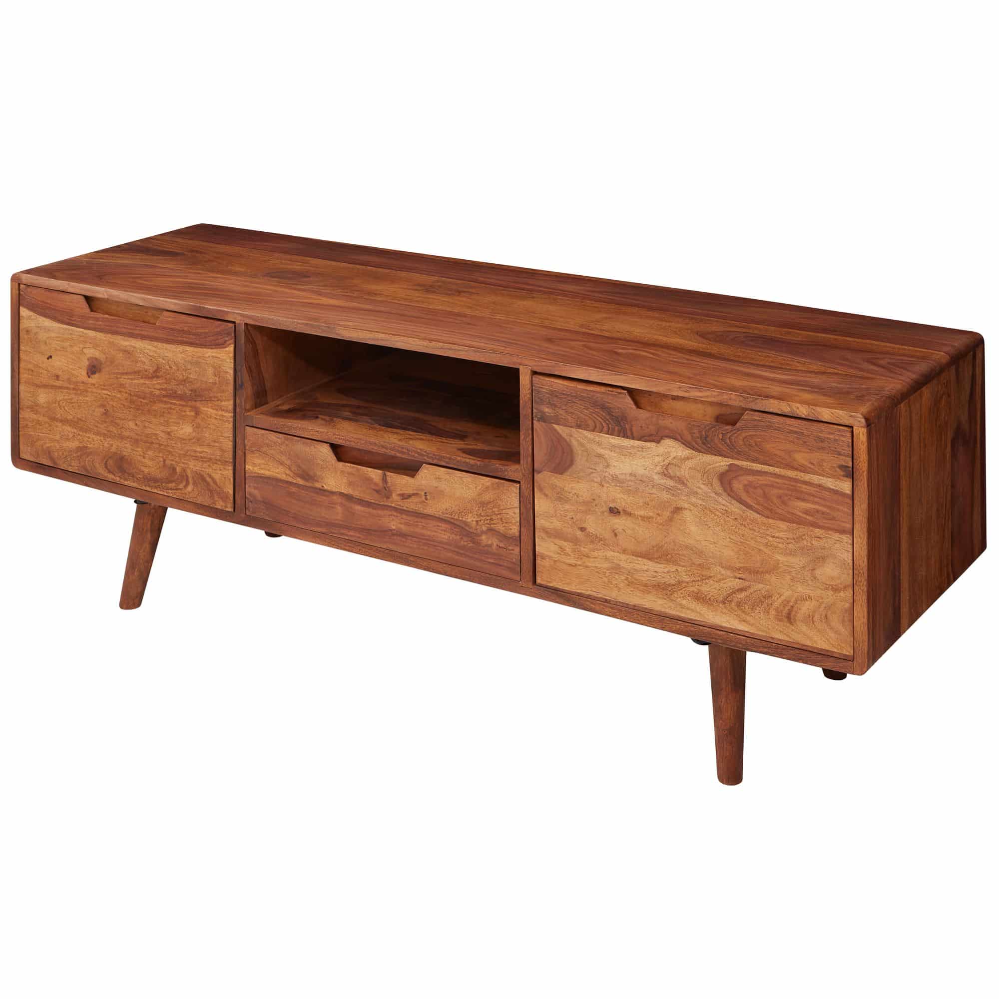 Bild von Wohnling HiFi Lowboard Sheesham Massivholz Landhaus TV Kommode 135x51x45cm, Fernsehschrank Unterschrank mit Schublade & 2 Türen, Fernsehtisch Ablagefach, Fernsehkommode TV Möbel