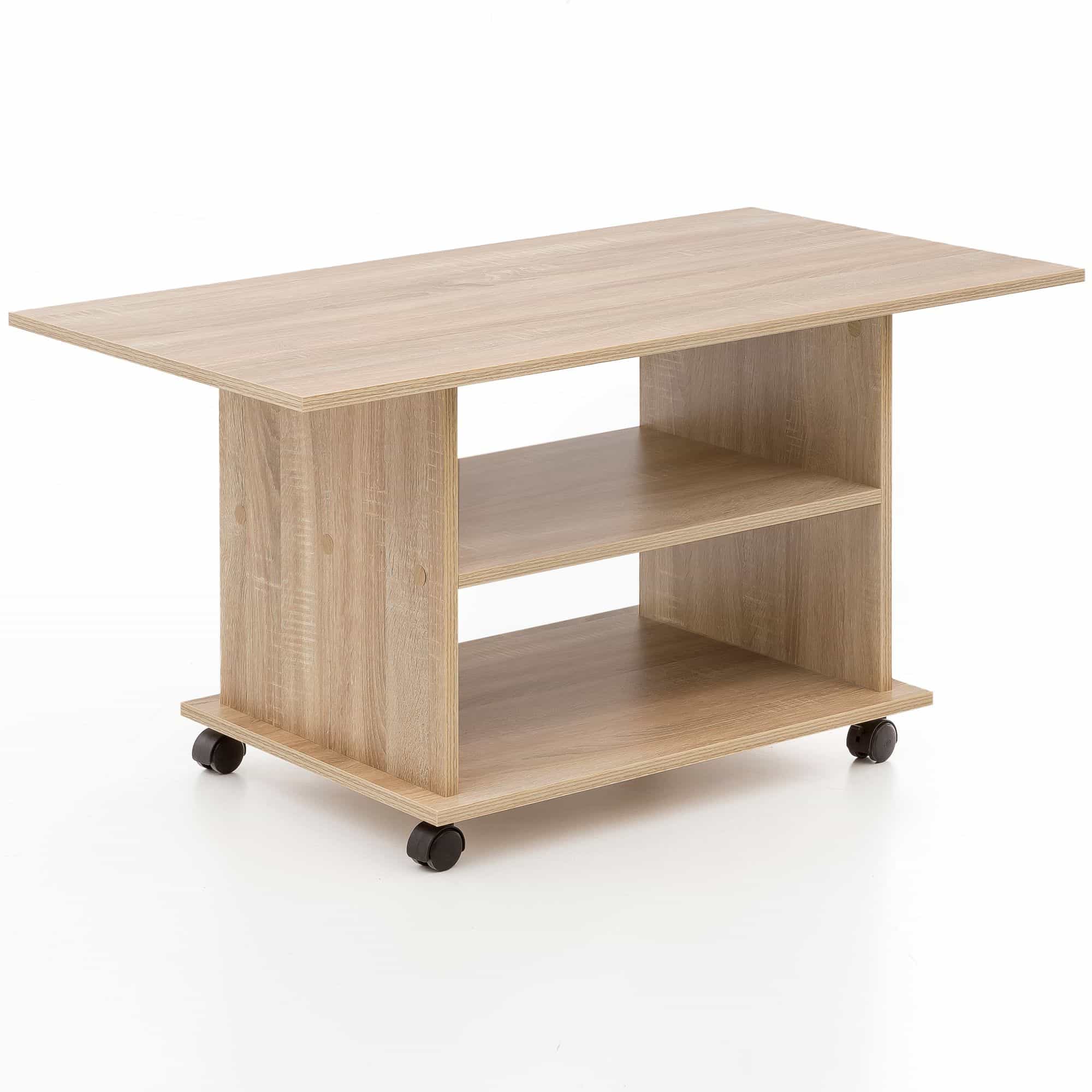 Bild von Wohnling Design Couchtisch WL5.739 95 x 51 x 54,5 cm Sonoma Drehbar mit Rollen, Wohnzimmertisch Coffee Table, Sofatisch Loungetisch Holz, Kaffeetisch mit Stauraum