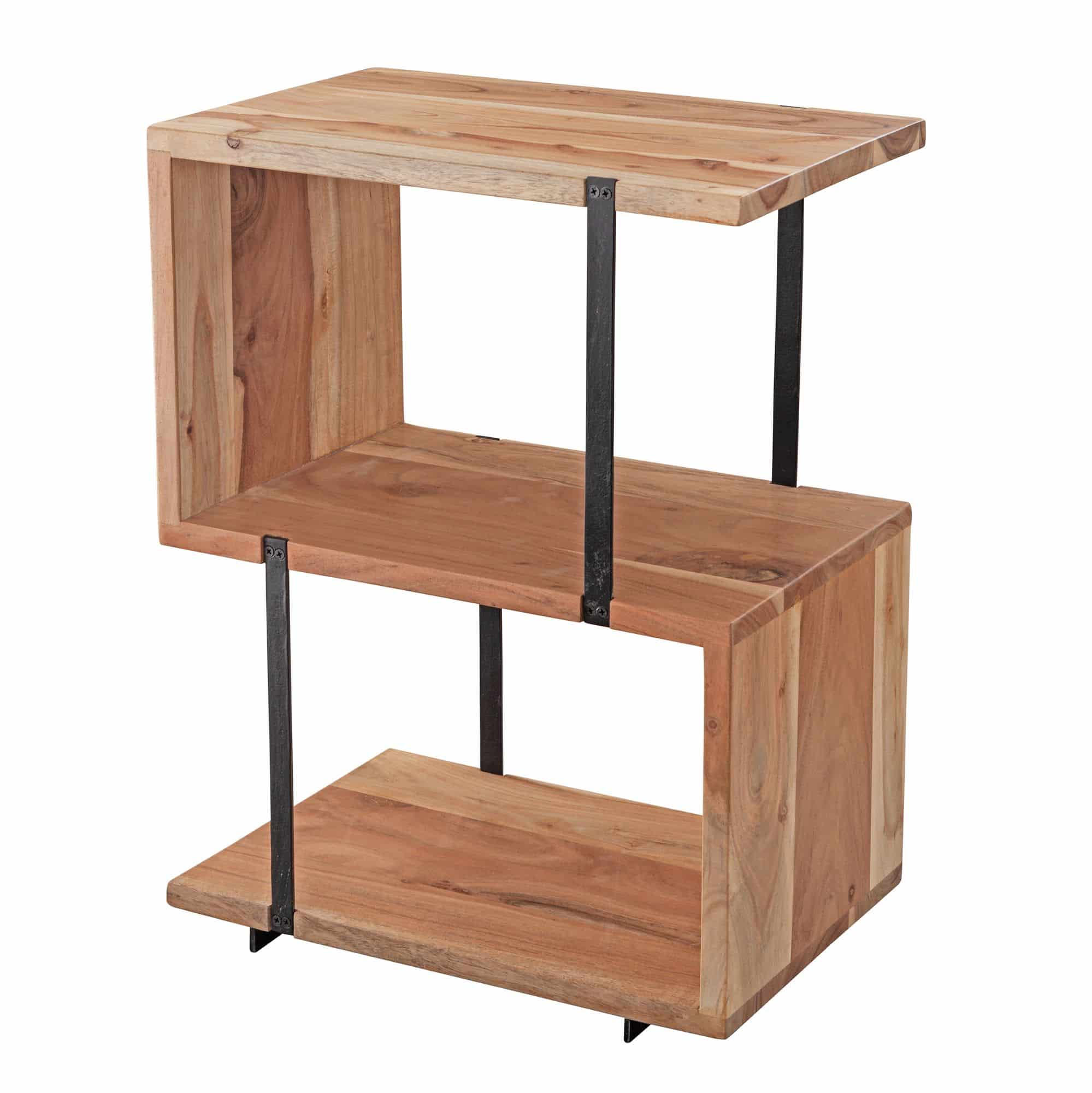 Bild von Beistelltisch S-Form 45x60x30cm Akazie Metall Ablagetisch | Tischchen Wohnzimmer Industrial | Holztisch mit Metallbeinen | Dekotisch Holz